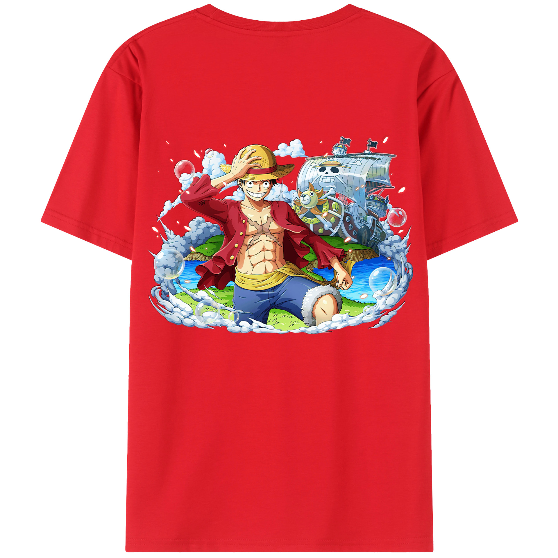 ワンピース モンキー・D・ルフィ ONE PIECE Monkey D. Luffy 綿100％ メンズ半袖Tシャツ（バックプリント） 通気性