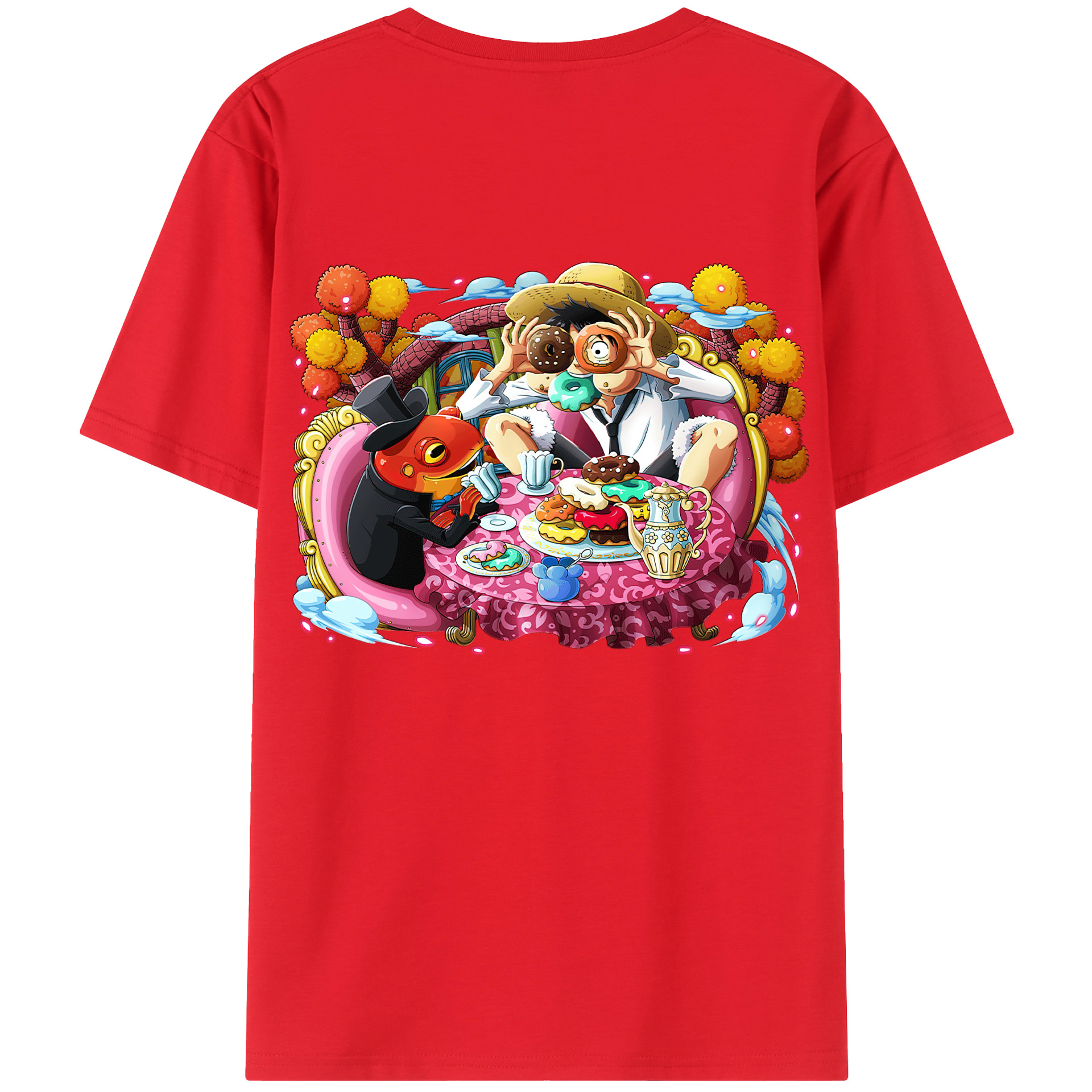 ワンピース モンキー・D・ルフィ ONE PIECE Monkey D. Luffy 綿100％ メンズ半袖Tシャツ（バックプリント） 通気性