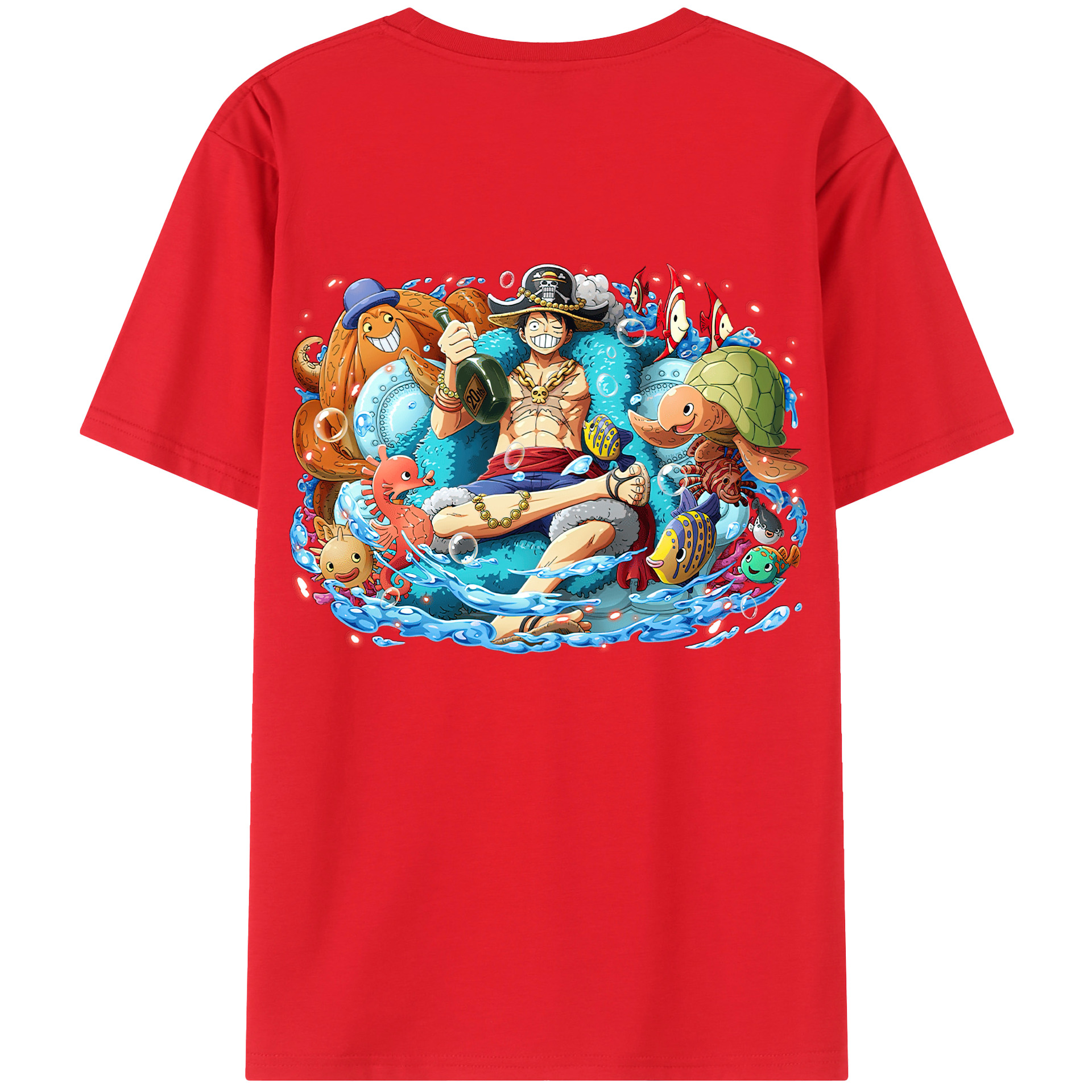 ワンピース モンキー・D・ルフィ ONE PIECE Monkey D. Luffy 綿100％ メンズ半袖Tシャツ（バックプリント） 通気性