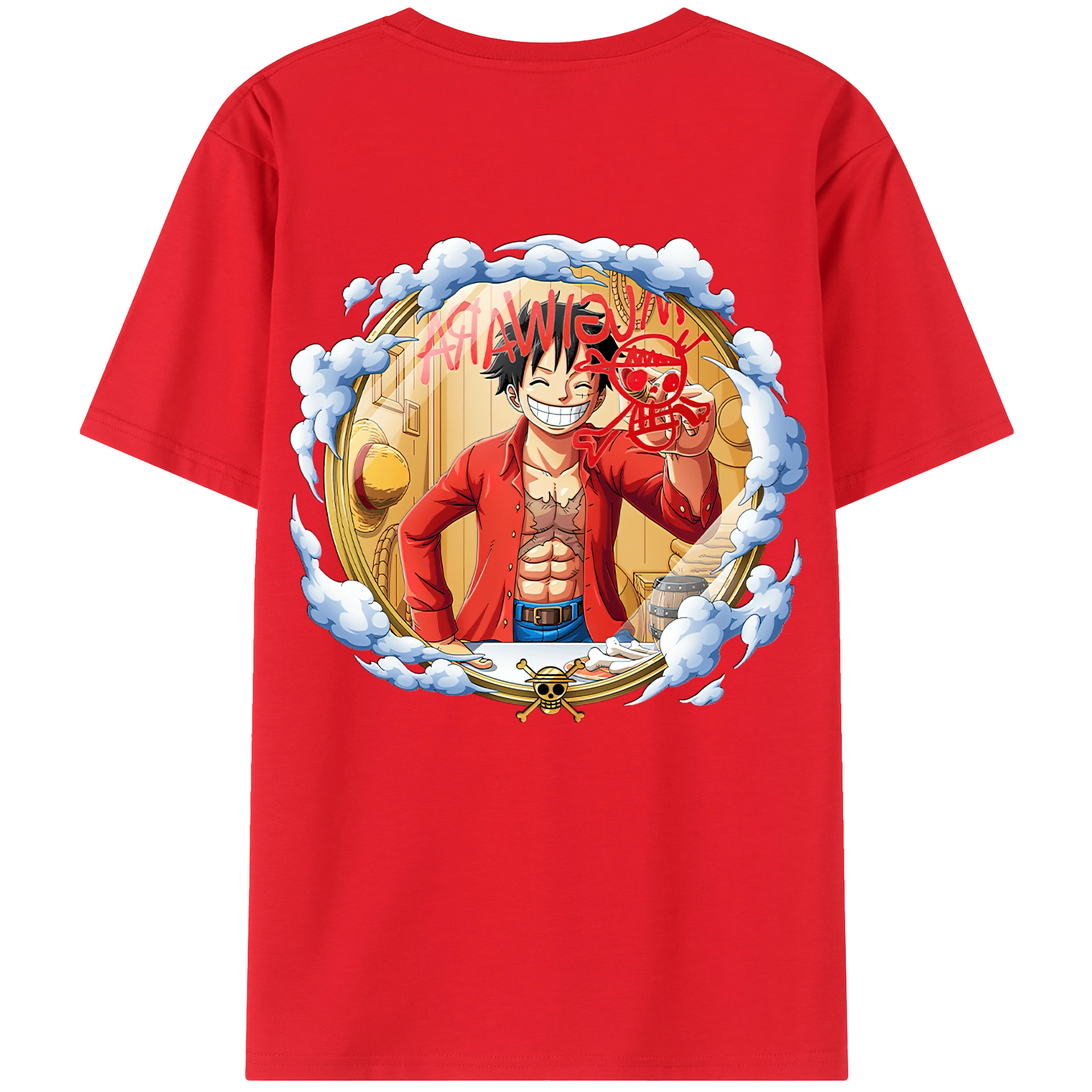 ワンピース モンキー・D・ルフィ ONE PIECE Monkey D. Luffy 綿100％ メンズ半袖Tシャツ（バックプリント） 通気性