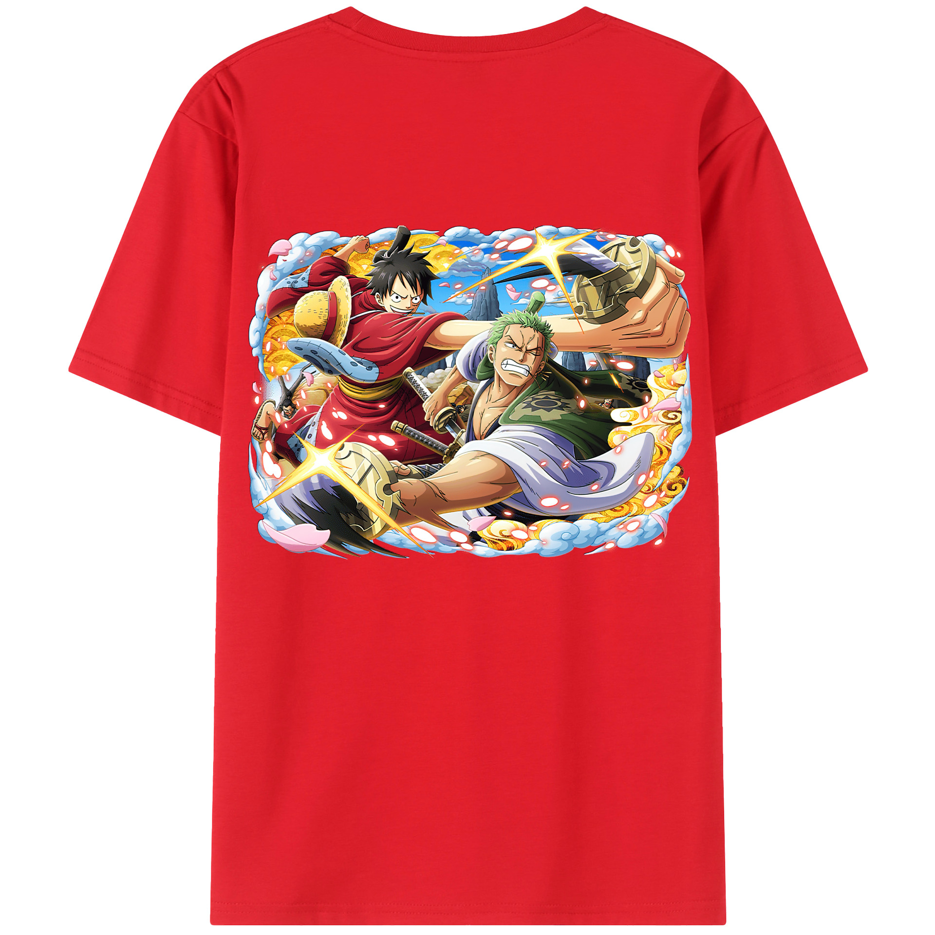 ワンピース モンキー・D・ルフィ ONE PIECE Monkey D. Luffy 綿100％ メンズ半袖Tシャツ（バックプリント） 通気性