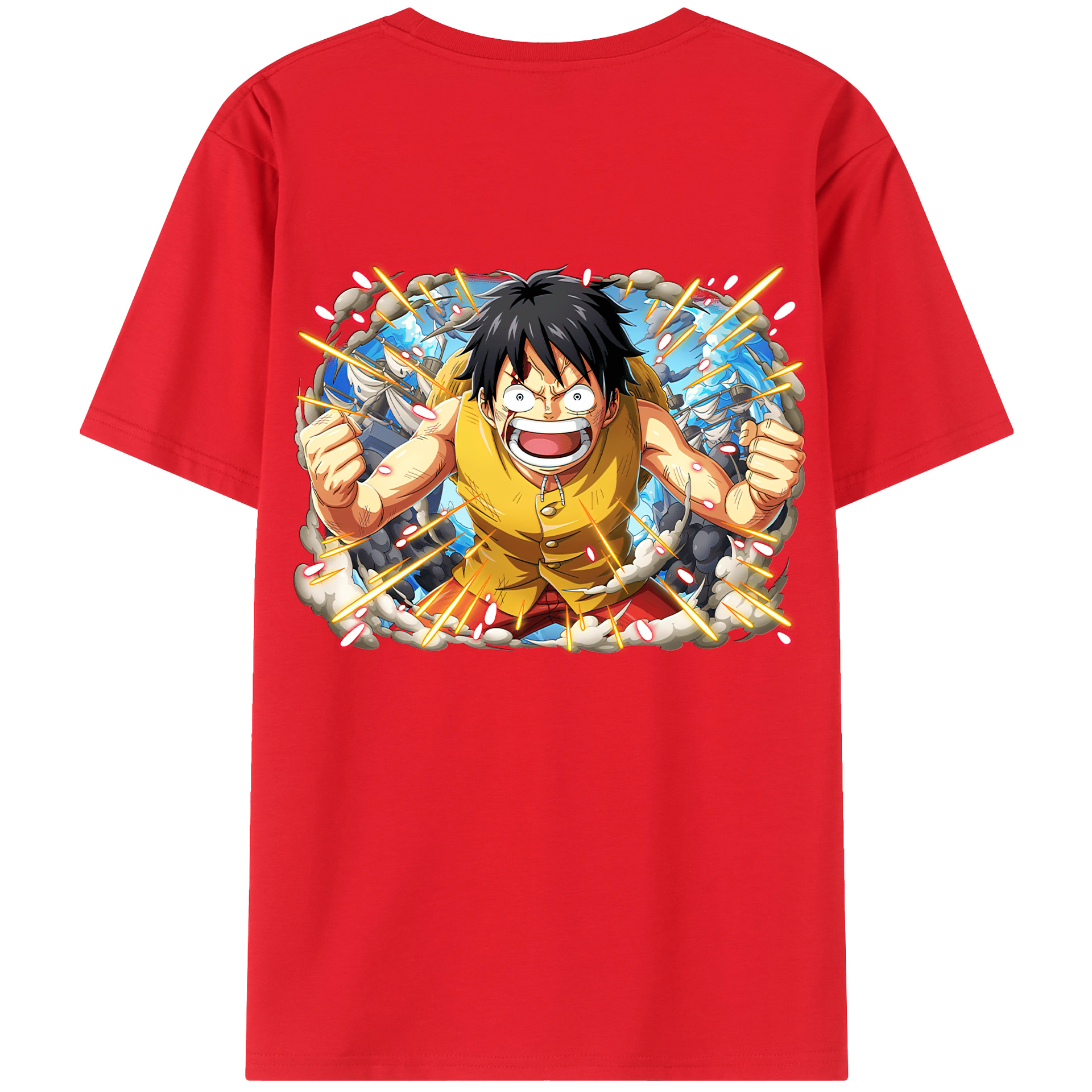 ワンピース モンキー・D・ルフィ ONE PIECE Monkey D. Luffy 綿100％ メンズ半袖Tシャツ（バックプリント） 通気性