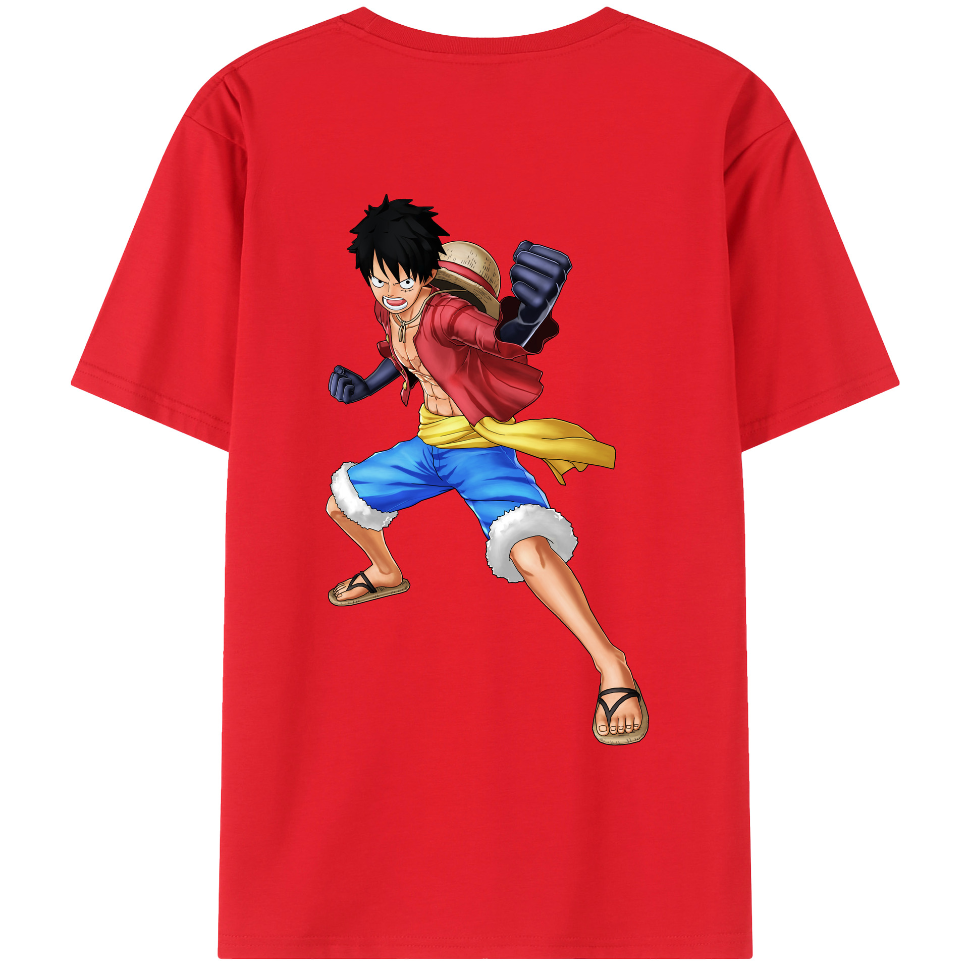 ワンピース モンキー・D・ルフィ ONE PIECE Monkey D. Luffy 綿100％ メンズ半袖Tシャツ（バックプリント） 通気性