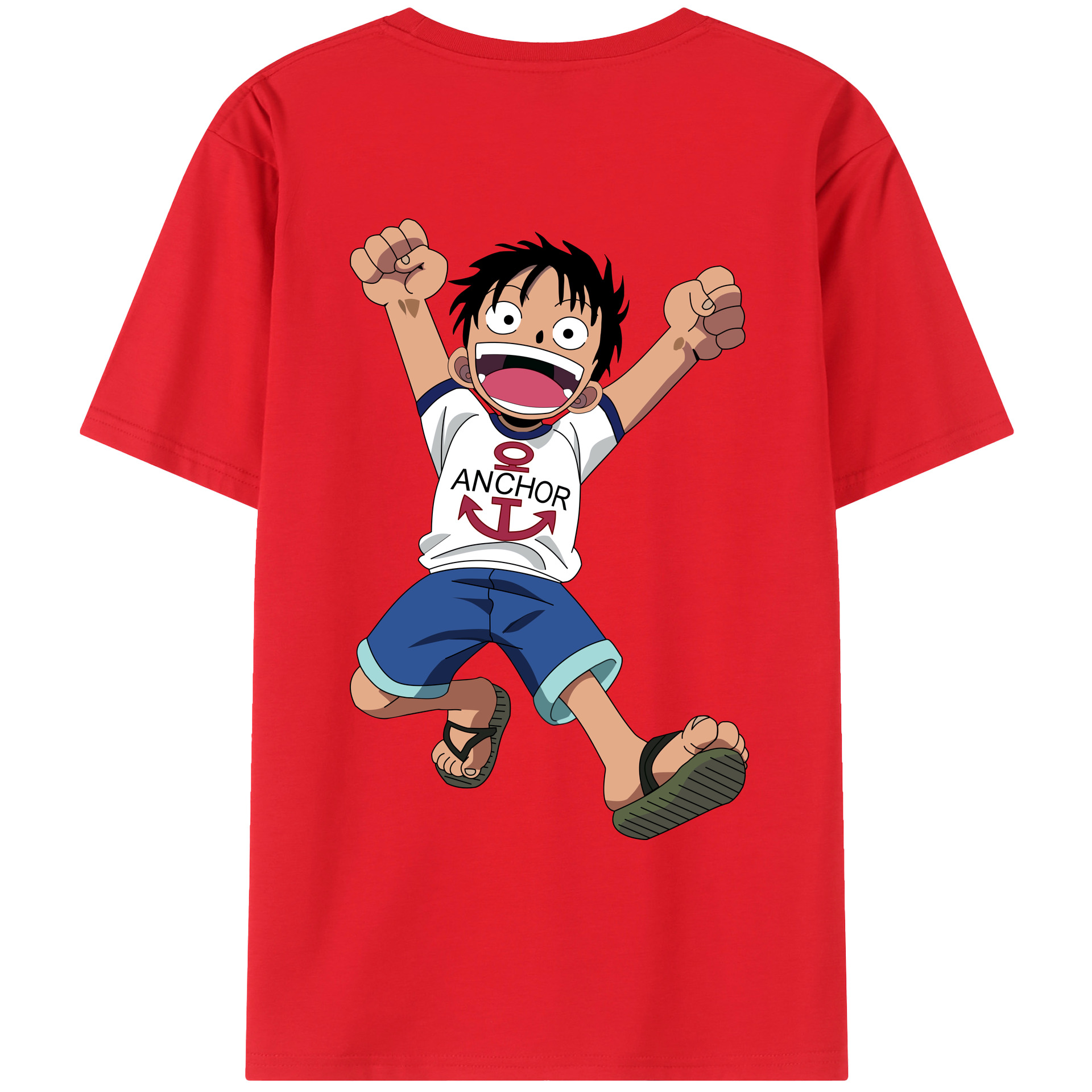 ワンピース モンキー・D・ルフィ ONE PIECE Monkey D. Luffy 綿100％ メンズ半袖Tシャツ（バックプリント） 通気性