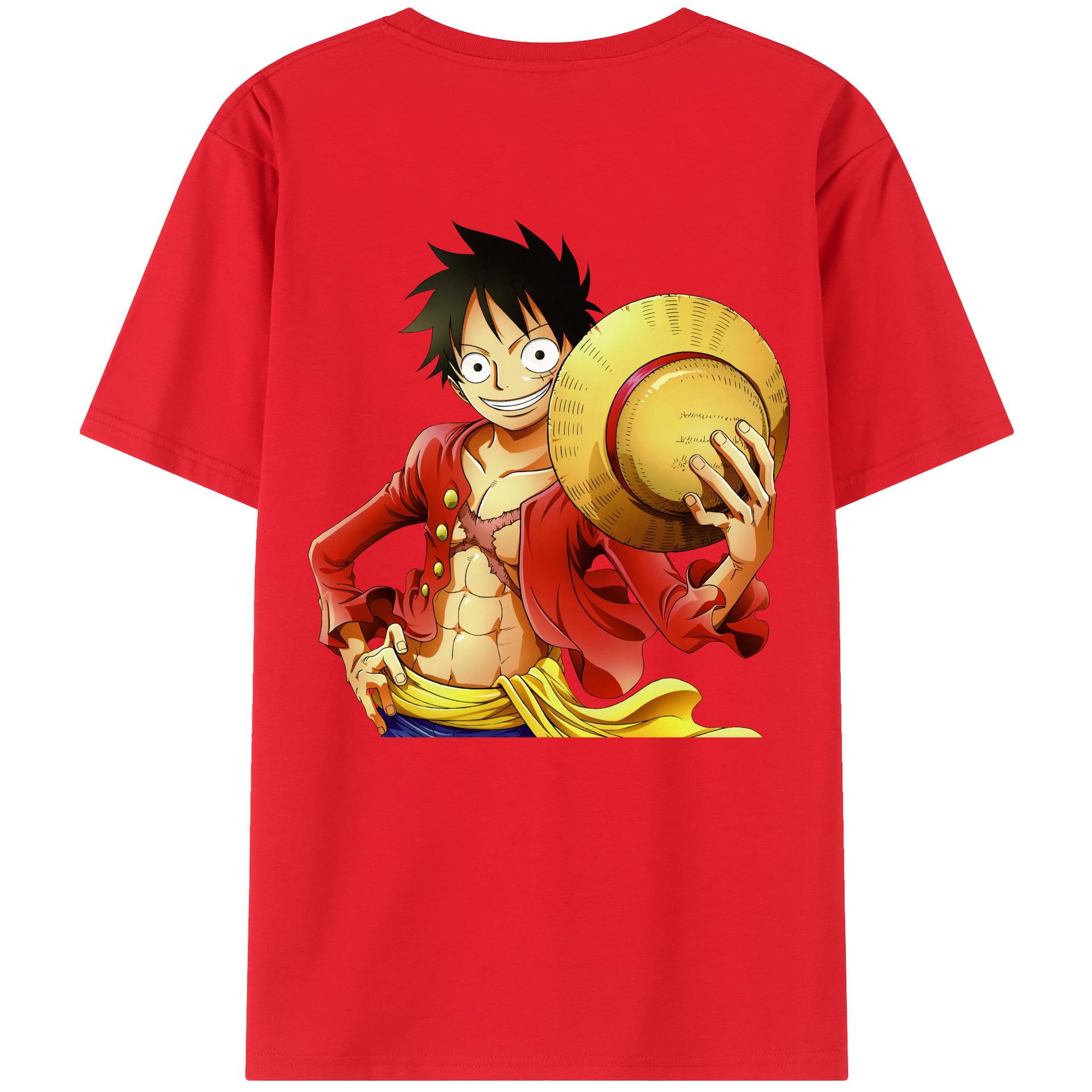 ワンピース モンキー・D・ルフィ ONE PIECE Monkey D. Luffy 綿100％ メンズ半袖Tシャツ（バックプリント） 通気性