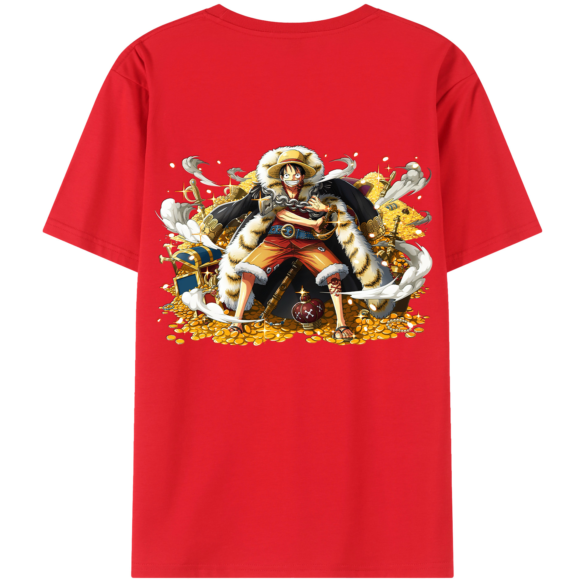 ワンピース モンキー・D・ルフィ ONE PIECE Monkey D. Luffy 綿100％ メンズ半袖Tシャツ（バックプリント） 通気性