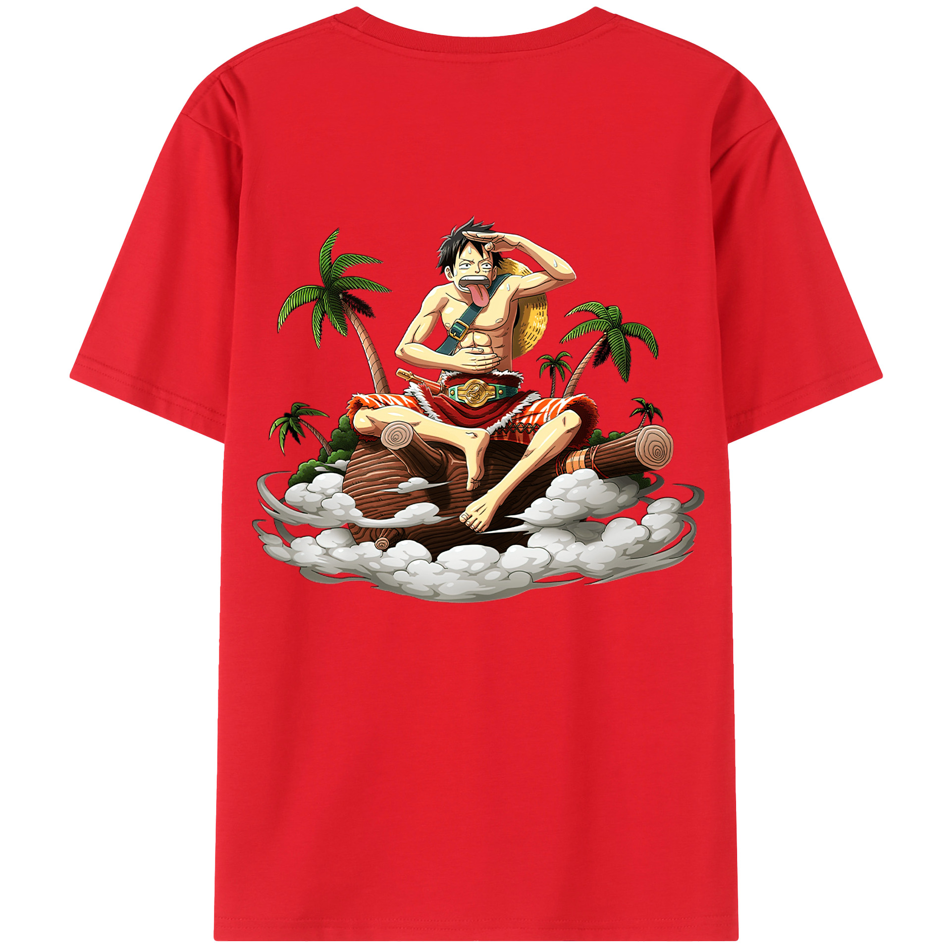 ワンピース モンキー・D・ルフィ ONE PIECE Monkey D. Luffy 綿100％ メンズ半袖Tシャツ（バックプリント） 通気性