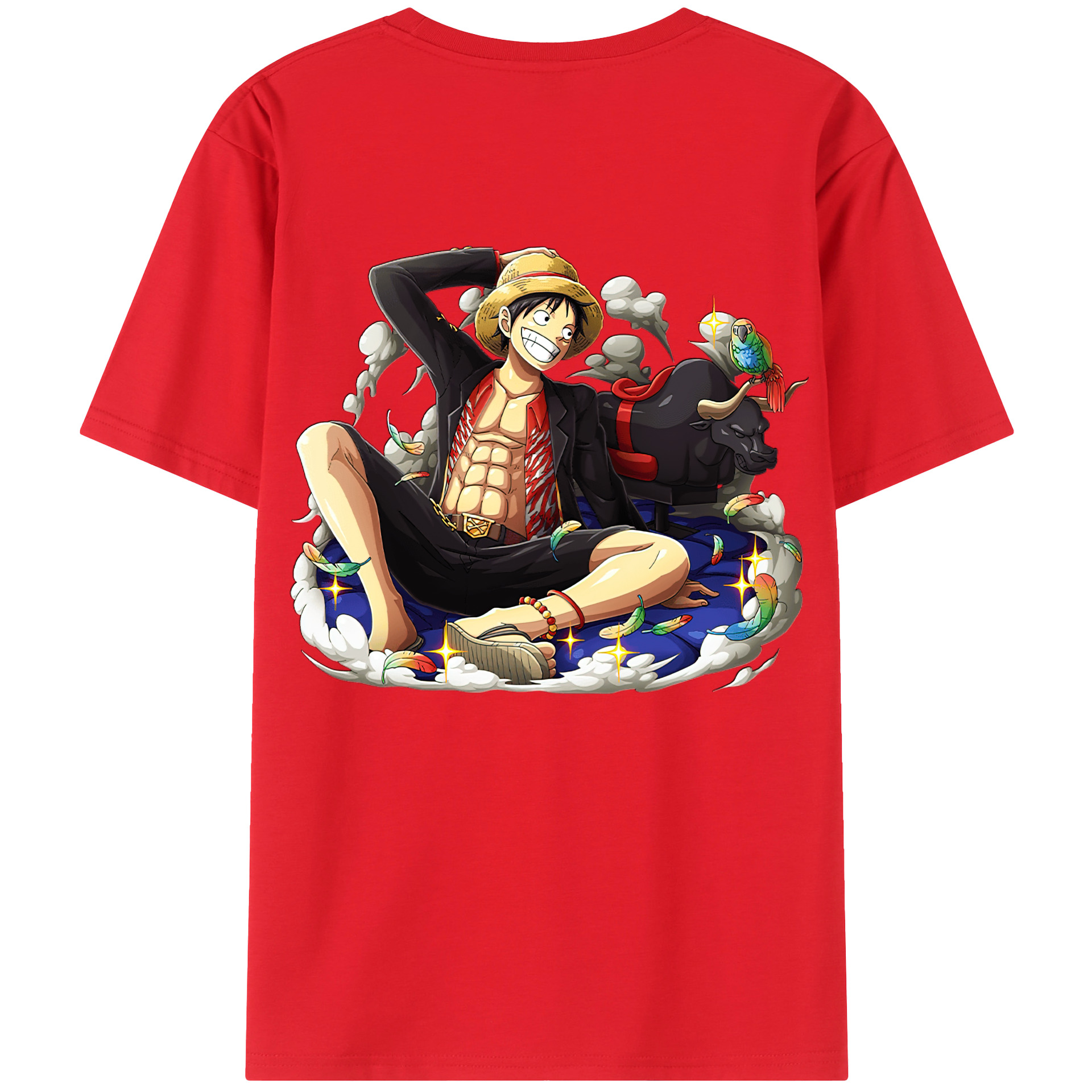 ワンピース モンキー・D・ルフィ ONE PIECE Monkey D. Luffy 綿100％ メンズ半袖Tシャツ（バックプリント） 通気性