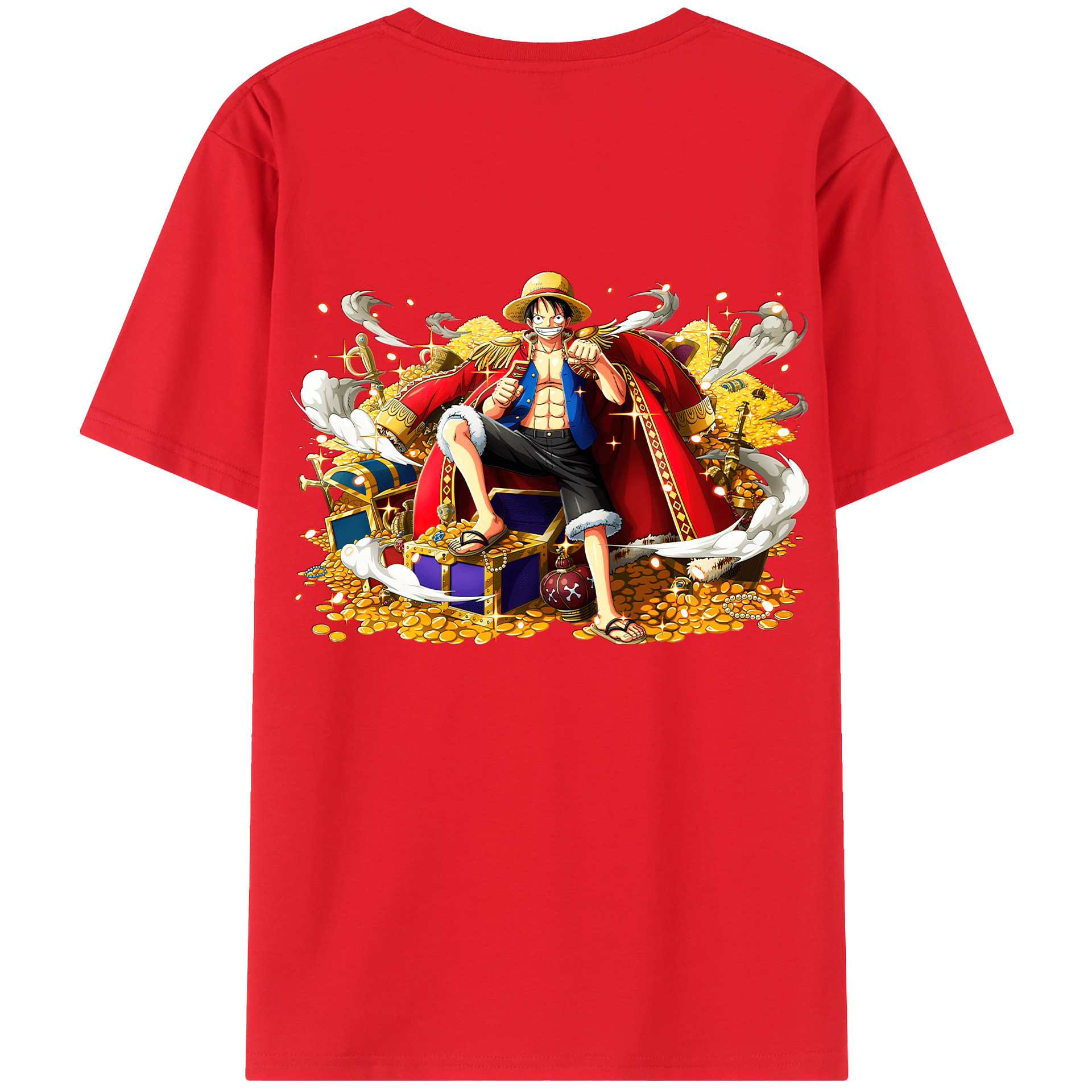 ワンピース モンキー・D・ルフィ ONE PIECE Monkey D. Luffy 綿100％ メンズ半袖Tシャツ（バックプリント） 通気性