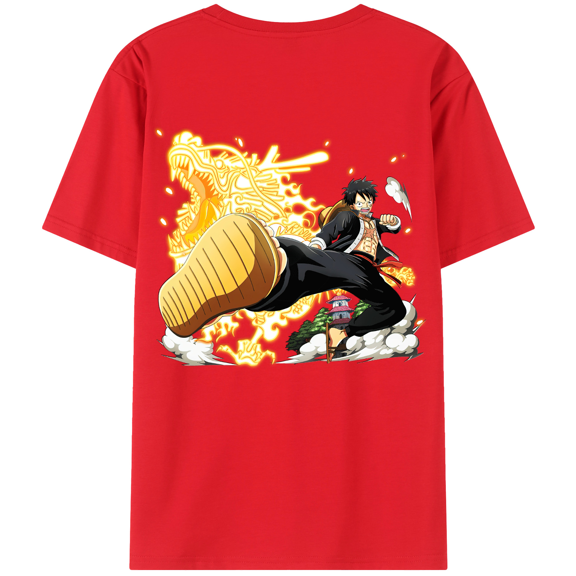 ワンピース モンキー・D・ルフィ ONE PIECE Monkey D. Luffy 綿100％ メンズ半袖Tシャツ（バックプリント） 通気性