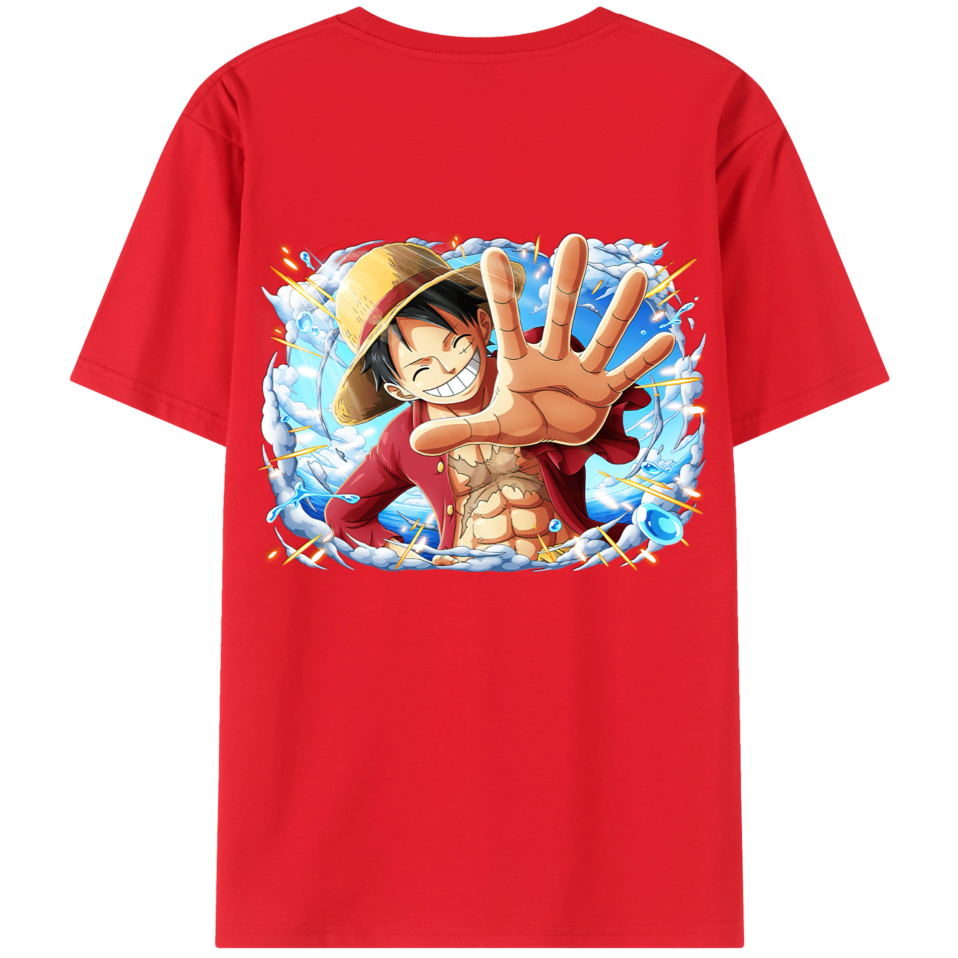 ワンピース モンキー・D・ルフィ ONE PIECE Monkey D. Luffy 綿100％ メンズ半袖Tシャツ（バックプリント） 通気性