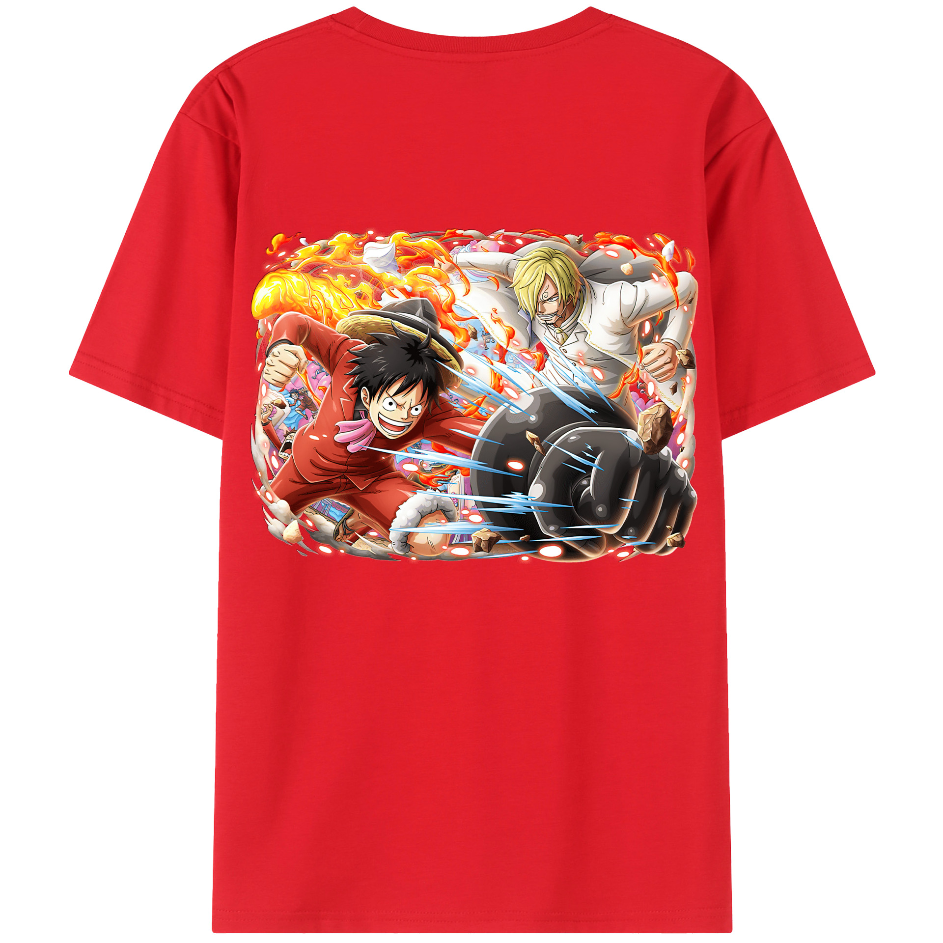 ワンピース モンキー・D・ルフィ ONE PIECE Monkey D. Luffy 綿100％ メンズ半袖Tシャツ（バックプリント） 通気性