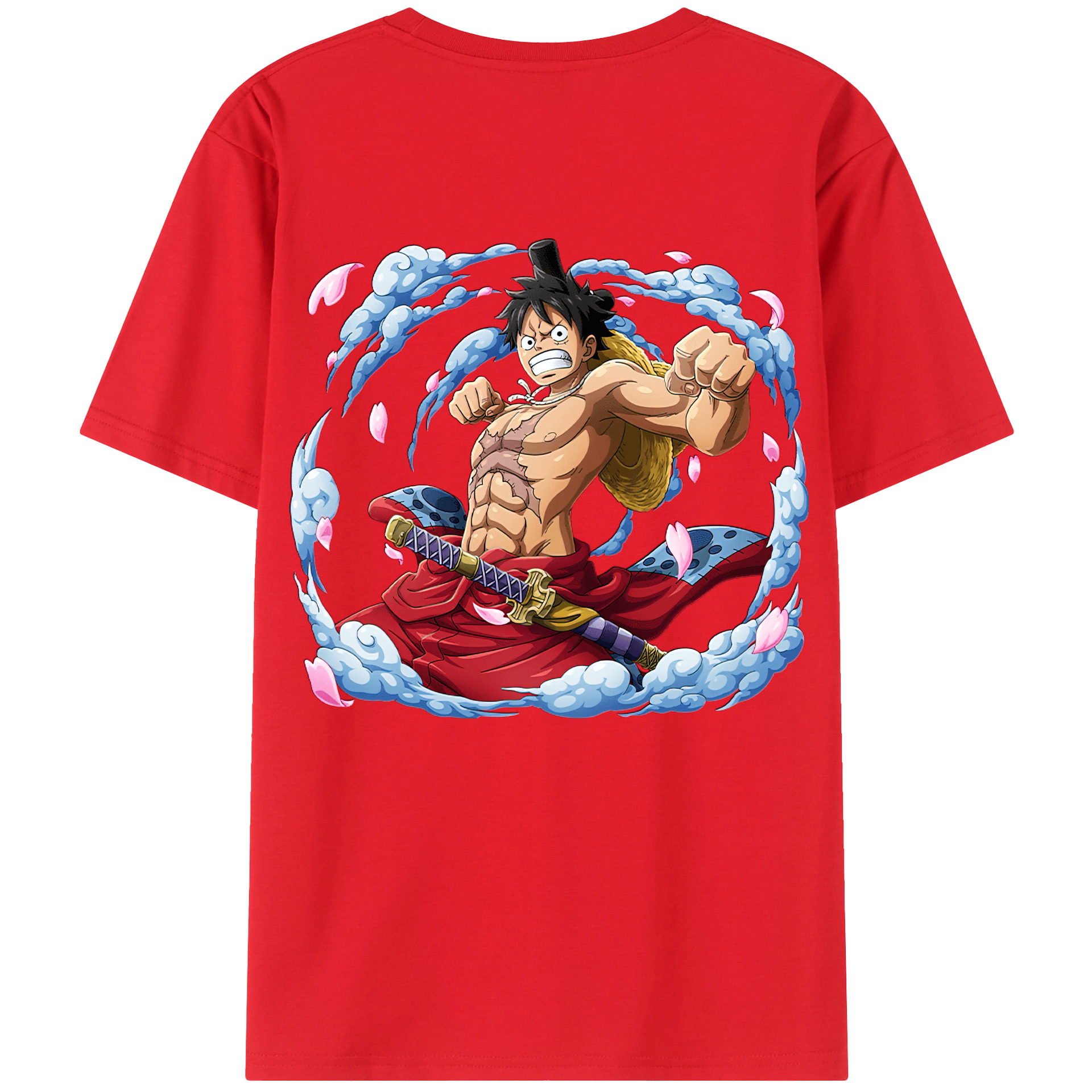 ワンピース モンキー・D・ルフィ ONE PIECE Monkey D. Luffy 綿100％ メンズ半袖Tシャツ（バックプリント） 通気性