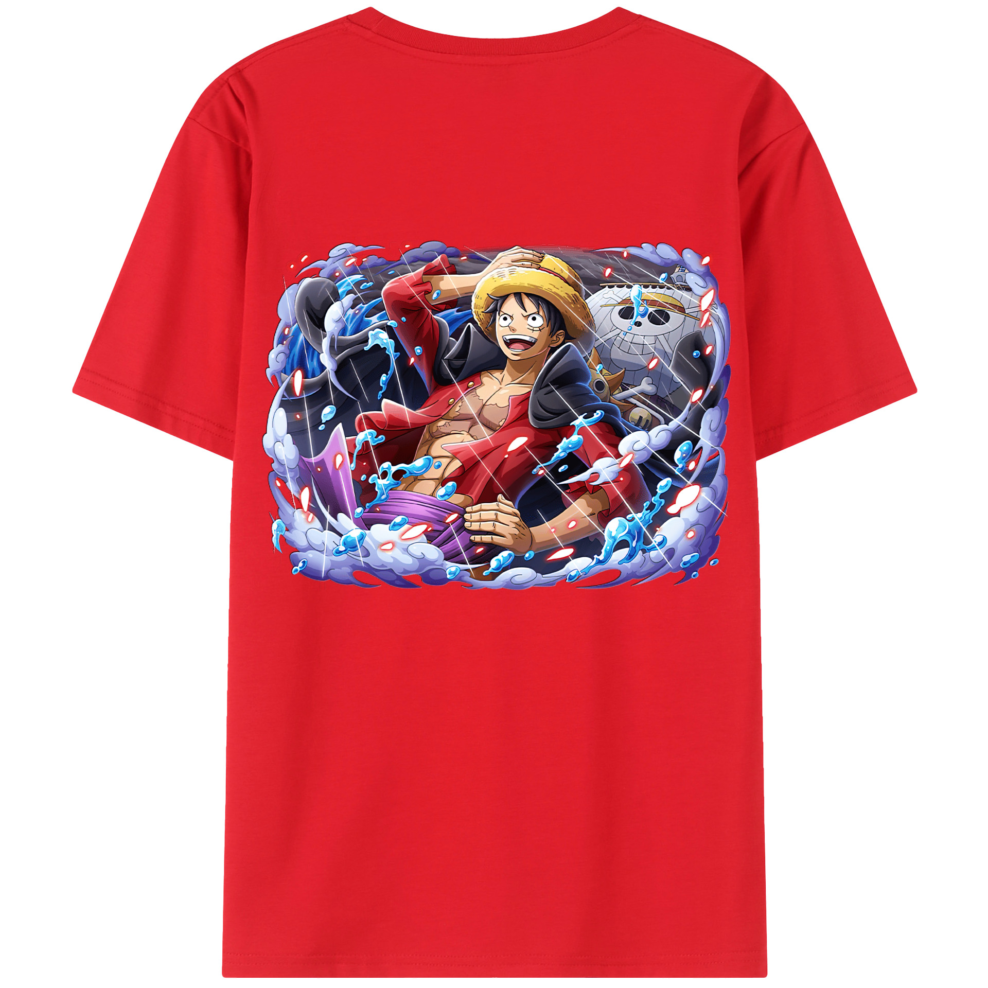 ワンピース モンキー・D・ルフィ ONE PIECE Monkey D. Luffy 綿100％ メンズ半袖Tシャツ（バックプリント） 通気性