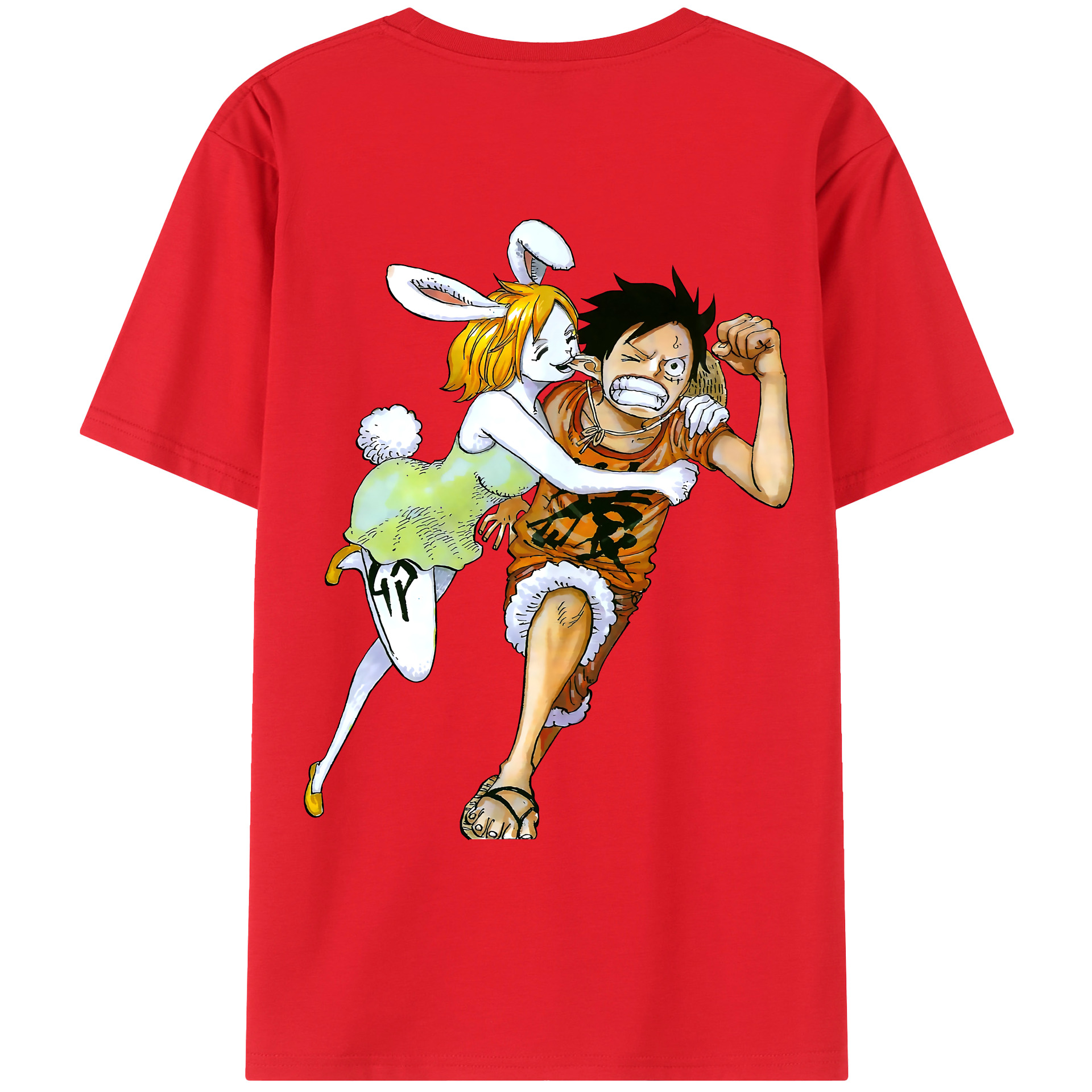 ワンピース モンキー・D・ルフィ ONE PIECE Monkey D. Luffy 綿100％ メンズ半袖Tシャツ（バックプリント） 通気性
