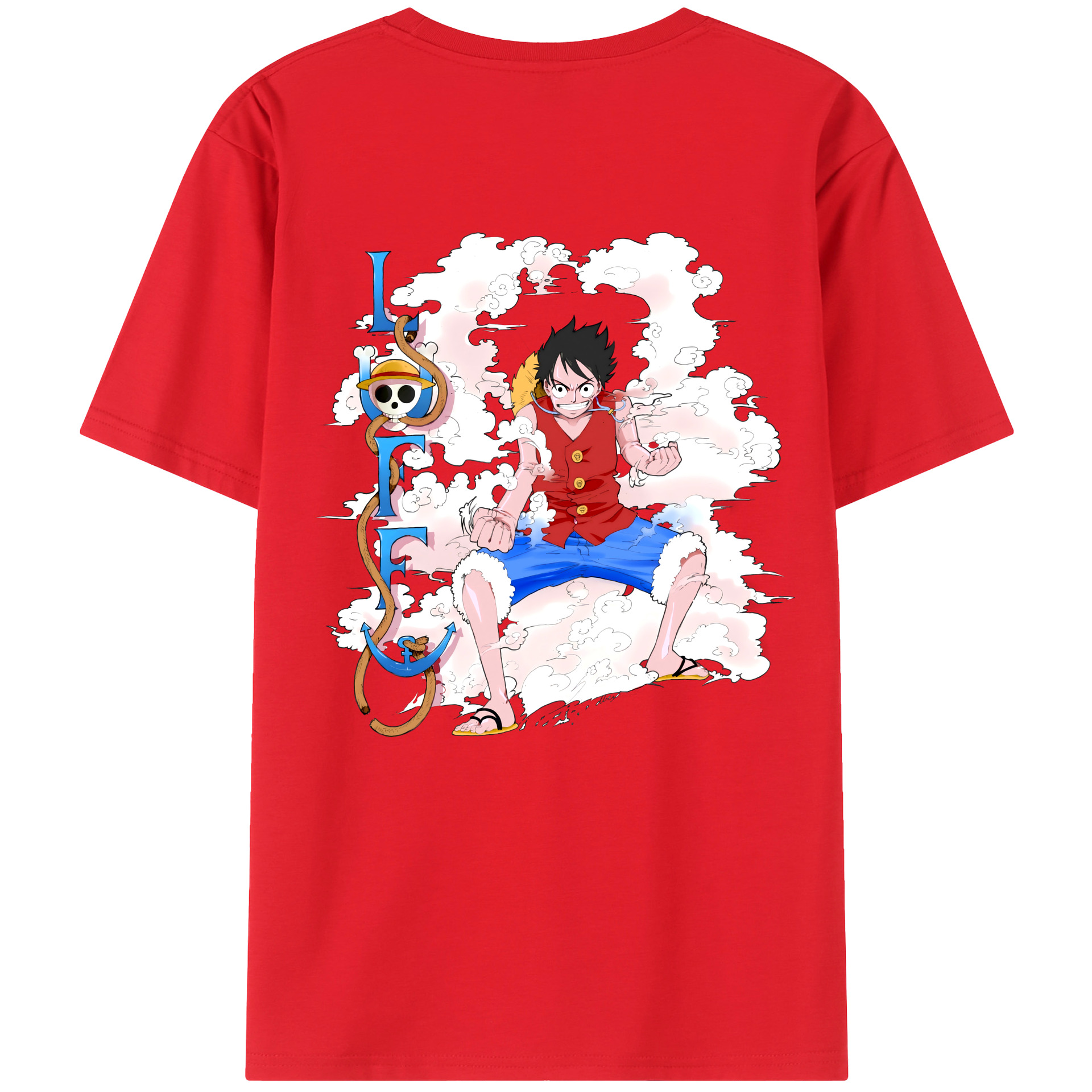 ワンピース モンキー・D・ルフィ ONE PIECE Monkey D. Luffy 綿100％ メンズ半袖Tシャツ（バックプリント） 通気性
