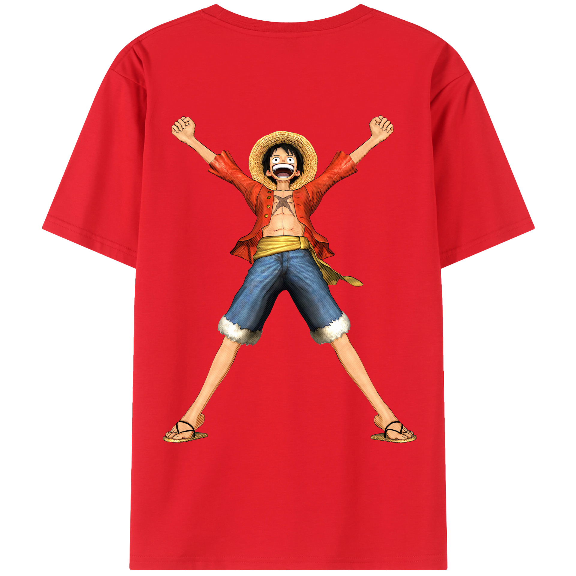 ワンピース モンキー・D・ルフィ ONE PIECE Monkey D. Luffy 綿100％ メンズ半袖Tシャツ（バックプリント） 通気性
