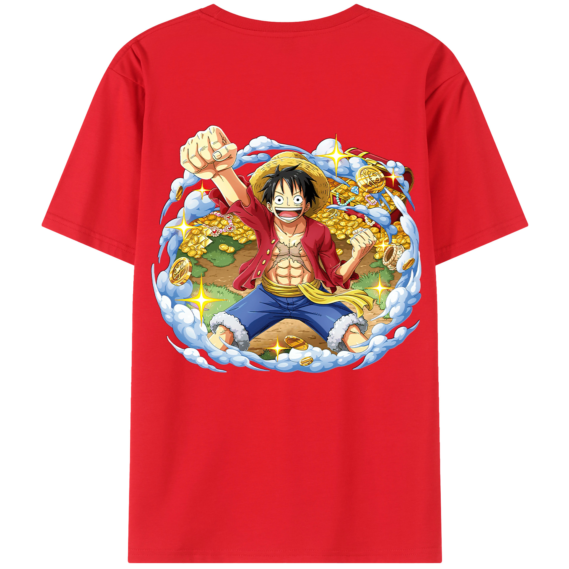 ワンピース モンキー・D・ルフィ ONE PIECE Monkey D. Luffy 綿100％ メンズ半袖Tシャツ（バックプリント） 通気性