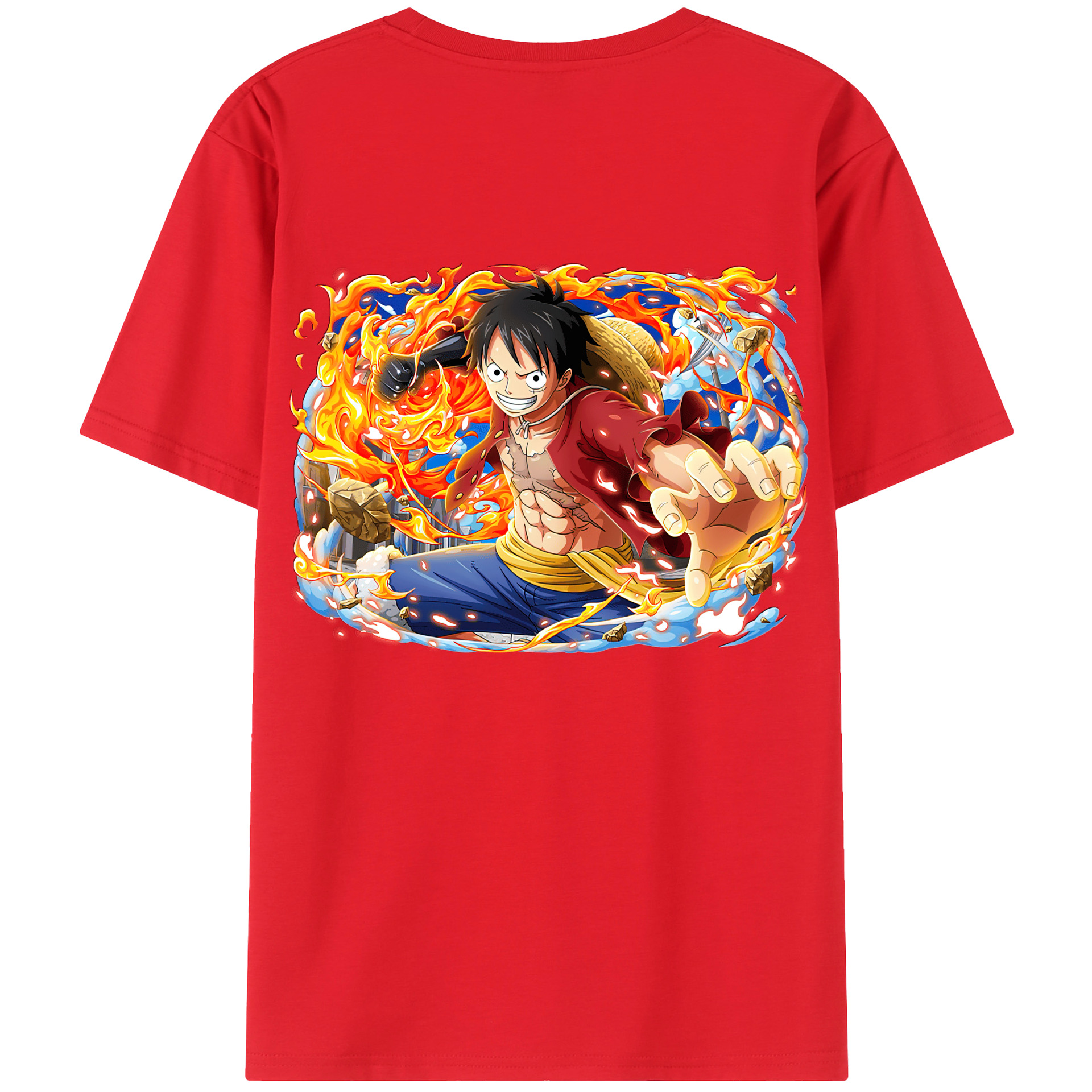 ワンピース モンキー・D・ルフィ ONE PIECE Monkey D. Luffy 綿100％ メンズ半袖Tシャツ（バックプリント） 通気性