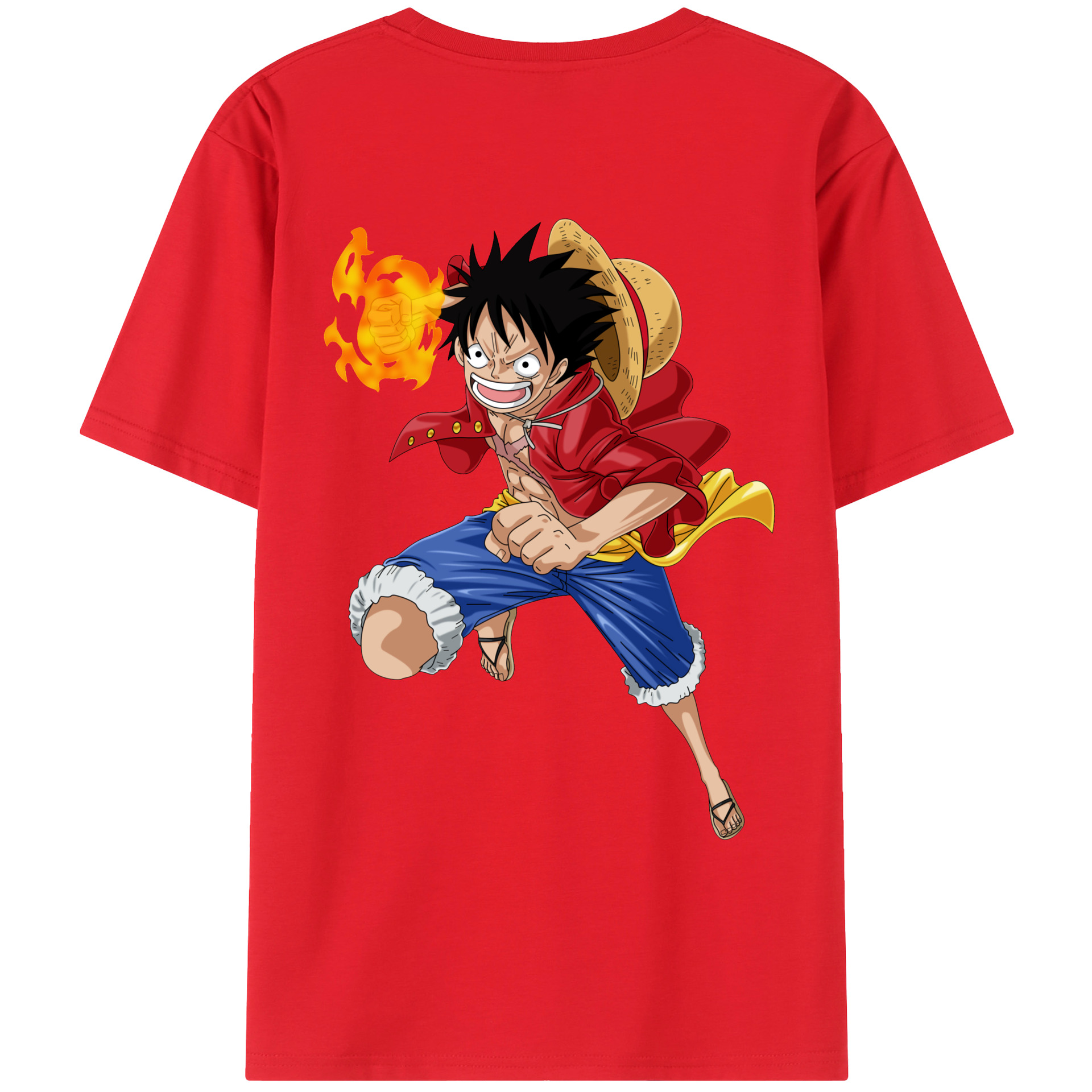 ワンピース モンキー・D・ルフィ ONE PIECE Monkey D. Luffy 綿100％ メンズ半袖Tシャツ（バックプリント） 通気性