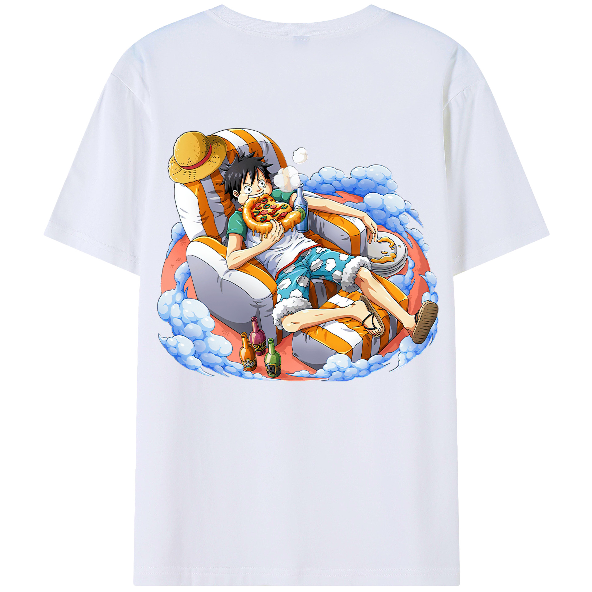 ワンピース モンキー・D・ルフィ ONE PIECE Monkey D. Luffy 綿100％ メンズ半袖Tシャツ（バックプリント） 通気性