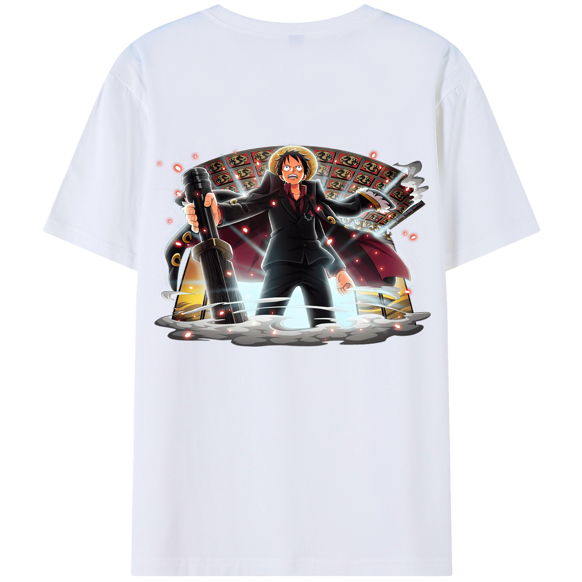 （画像用） ワンピース モンキー・D・ルフィ ONE PIECE Monkey D. Luffy 綿100％ メンズ半袖Tシャツ（バックプリント） 通気性