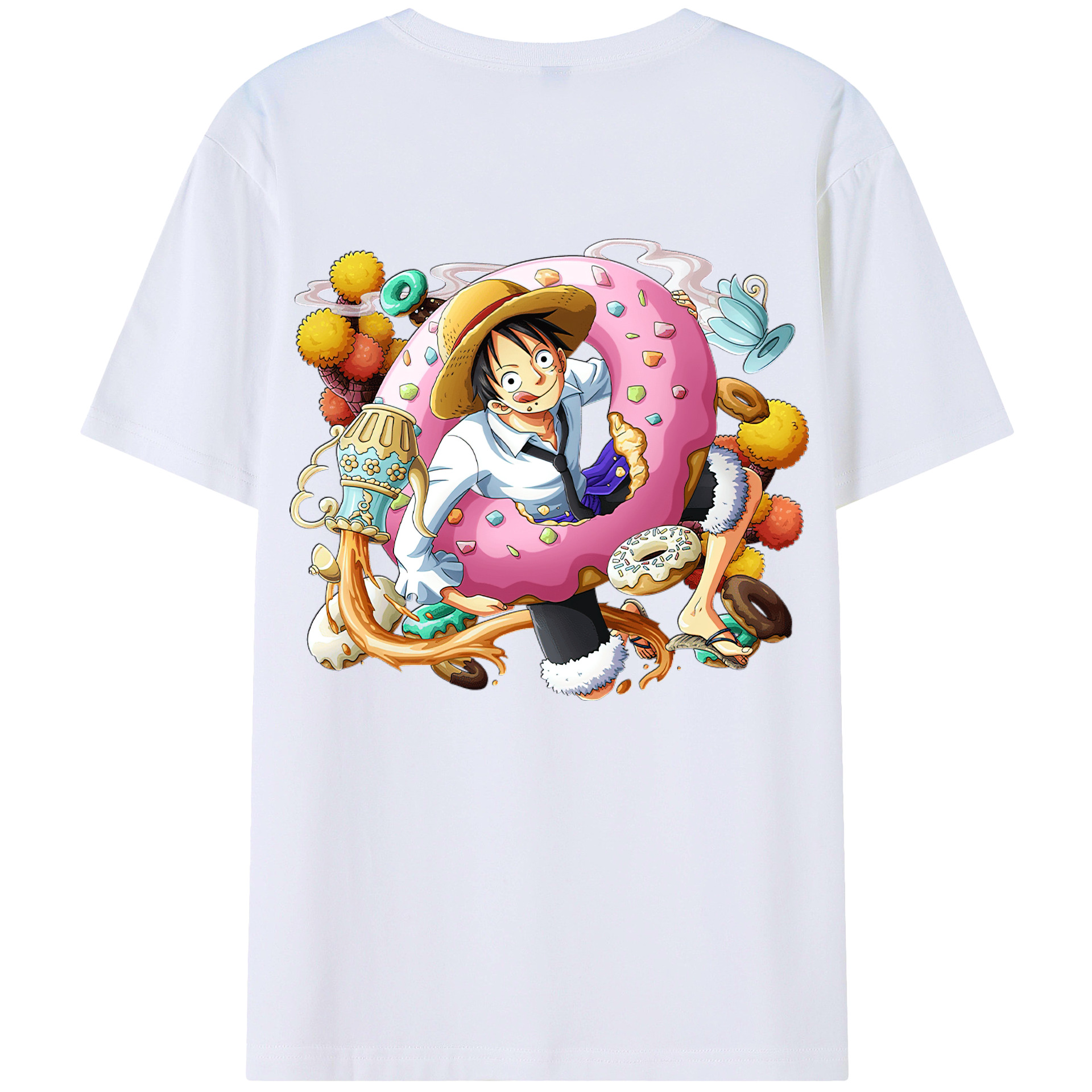 ワンピース モンキー・D・ルフィ ONE PIECE Monkey D. Luffy 綿100％ メンズ半袖Tシャツ（バックプリント） 通気性
