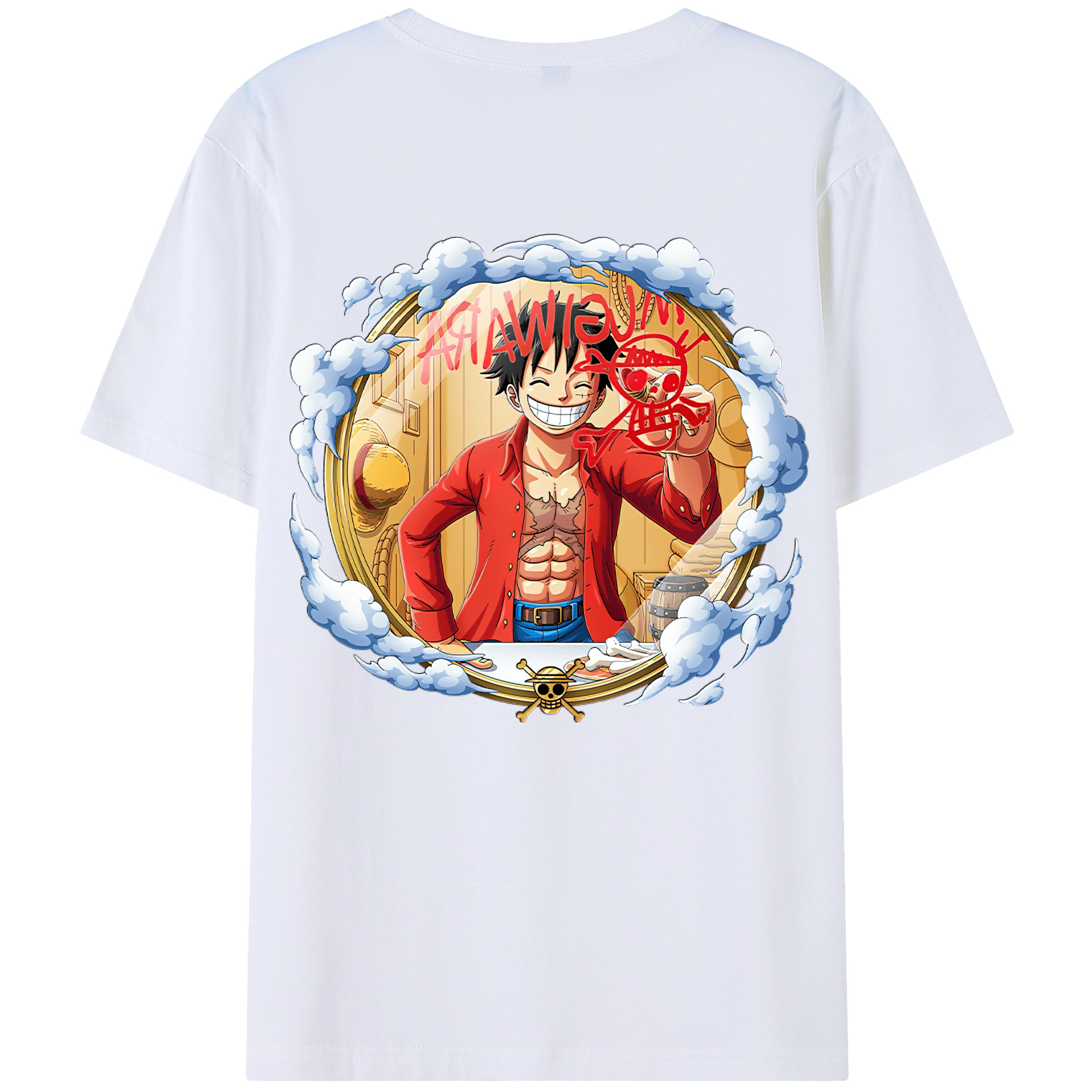 ワンピース モンキー・D・ルフィ ONE PIECE Monkey D. Luffy 綿100％ メンズ半袖Tシャツ（バックプリント） 通気性