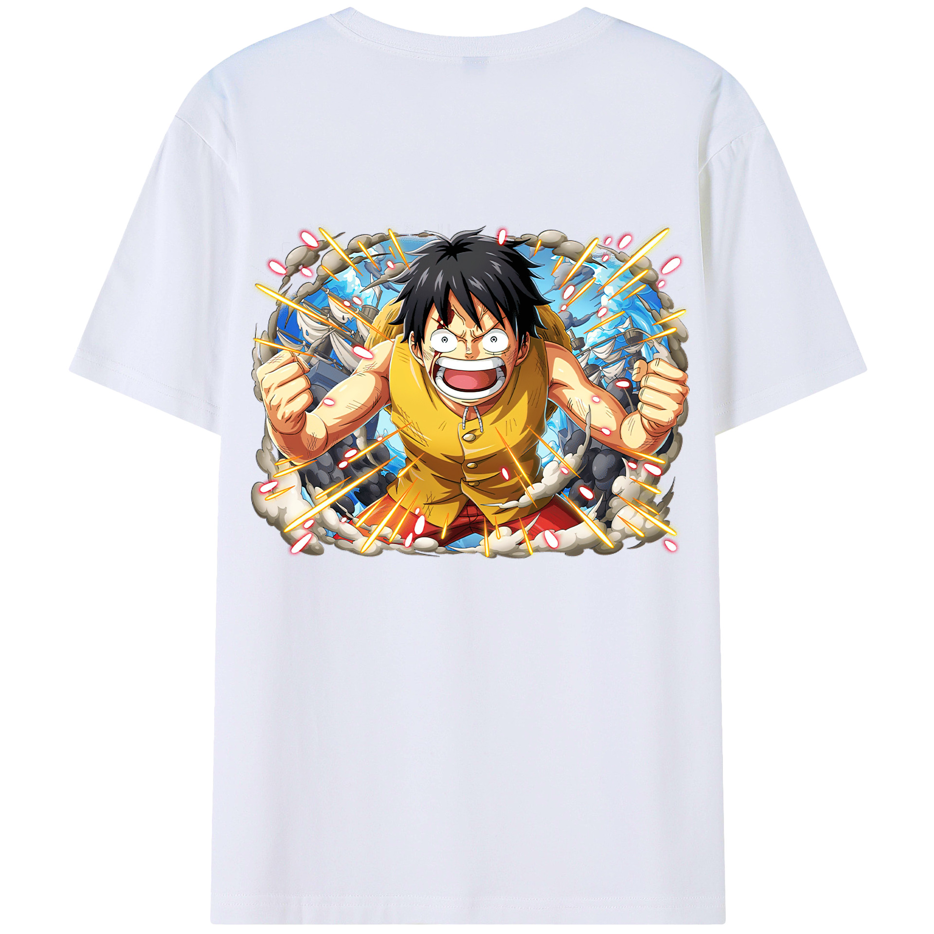 ワンピース モンキー・D・ルフィ ONE PIECE Monkey D. Luffy 綿100％ メンズ半袖Tシャツ（バックプリント） 通気性