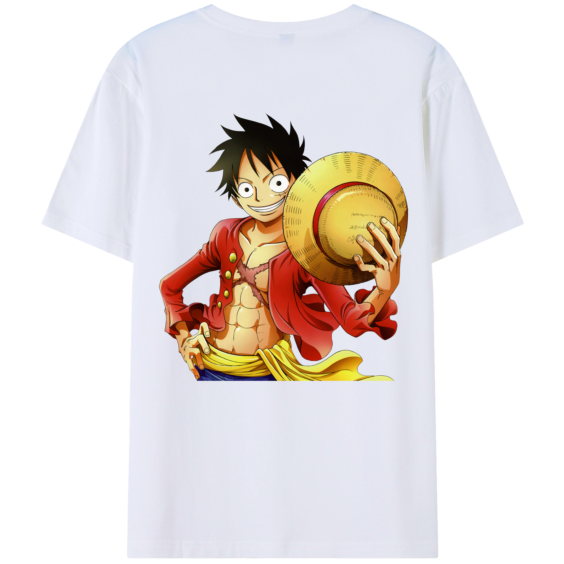 ワンピース モンキー・D・ルフィ ONE PIECE Monkey D. Luffy 綿100％ メンズ半袖Tシャツ（バックプリント） 通気性