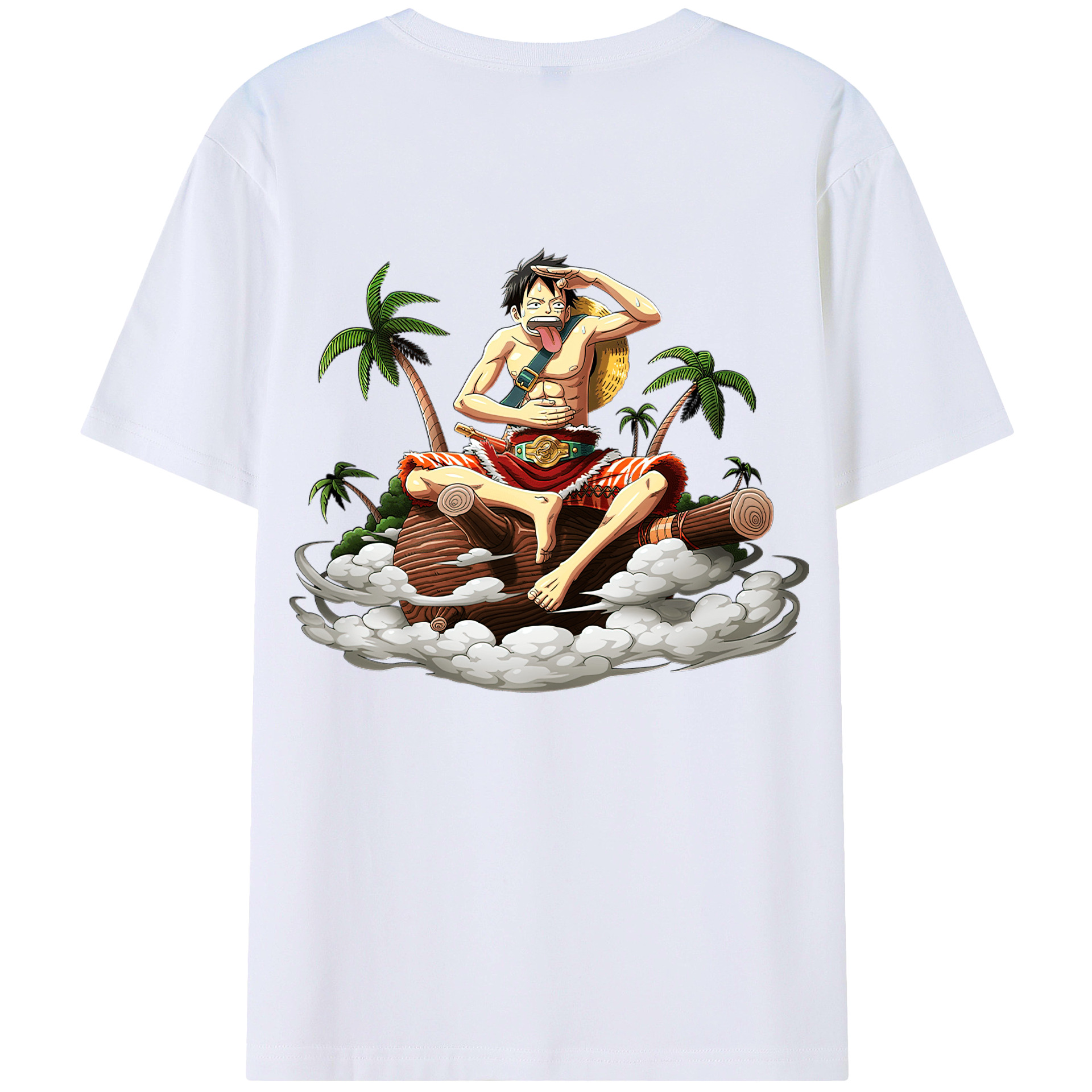 ワンピース モンキー・D・ルフィ ONE PIECE Monkey D. Luffy 綿100％ メンズ半袖Tシャツ（バックプリント） 通気性