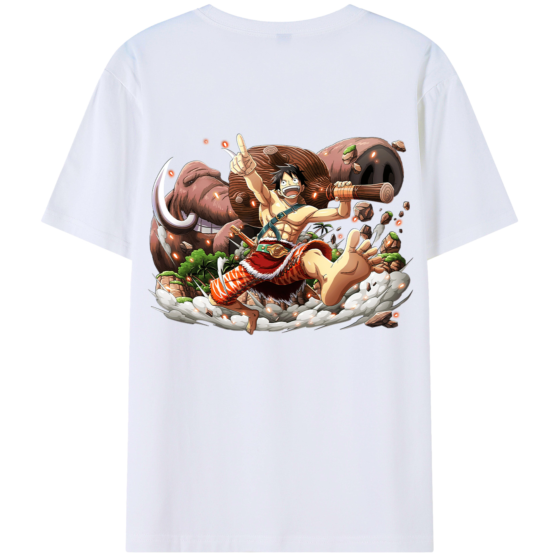 ワンピース モンキー・D・ルフィ ONE PIECE Monkey D. Luffy 綿100％ メンズ半袖Tシャツ（バックプリント） 通気性