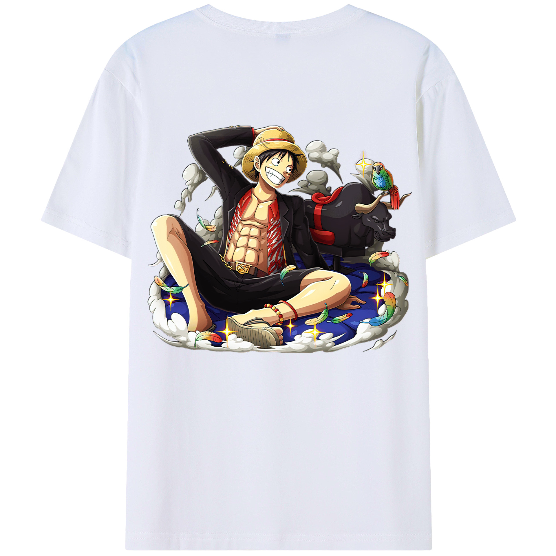 ワンピース モンキー・D・ルフィ ONE PIECE Monkey D. Luffy 綿100％ メンズ半袖Tシャツ（バックプリント） 通気性