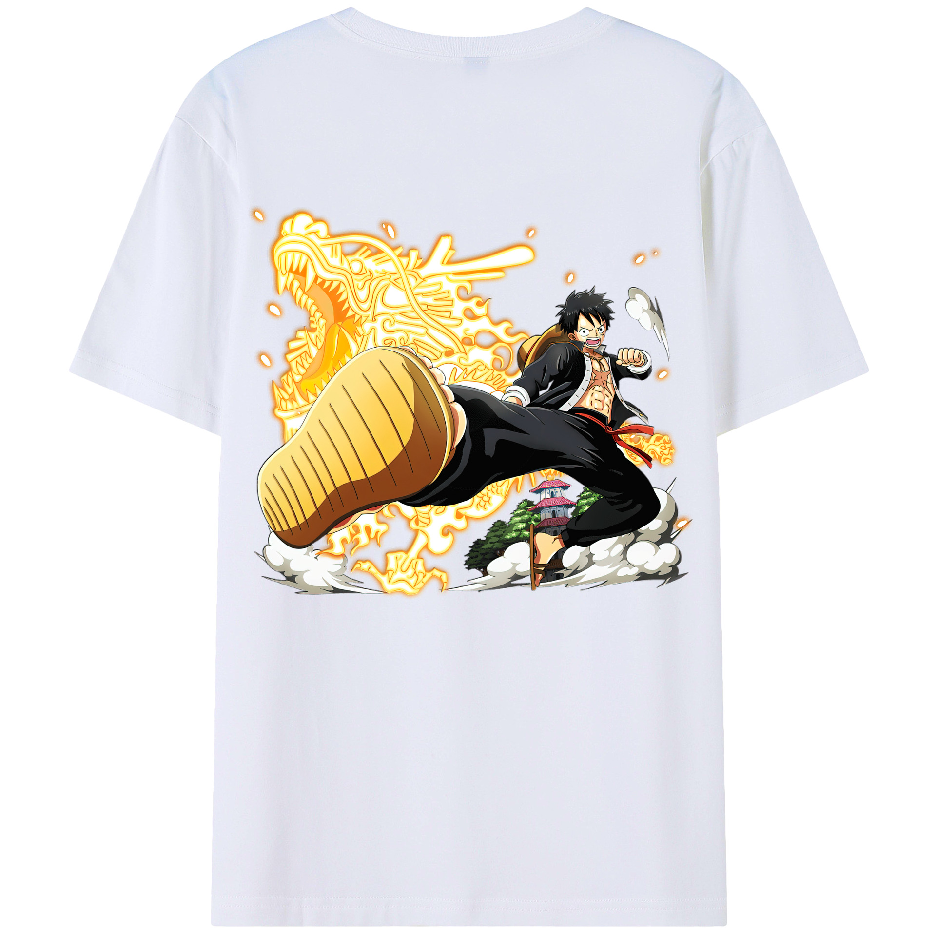 ワンピース モンキー・D・ルフィ ONE PIECE Monkey D. Luffy 綿100％ メンズ半袖Tシャツ（バックプリント） 通気性