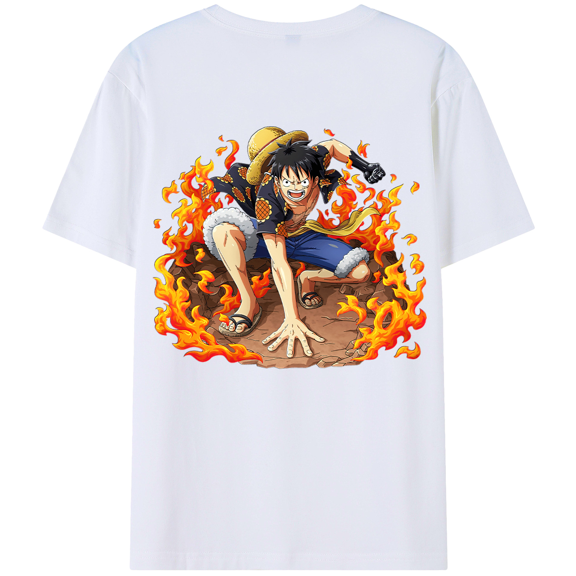 ワンピース モンキー・D・ルフィ ONE PIECE Monkey D. Luffy 綿100％ メンズ半袖Tシャツ（バックプリント） 通気性