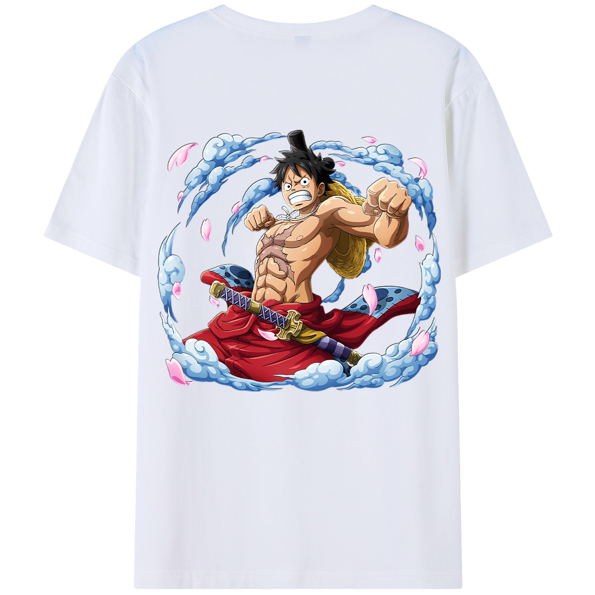 ワンピース モンキー・D・ルフィ ONE PIECE Monkey D. Luffy 綿100％ メンズ半袖Tシャツ（バックプリント） 通気性