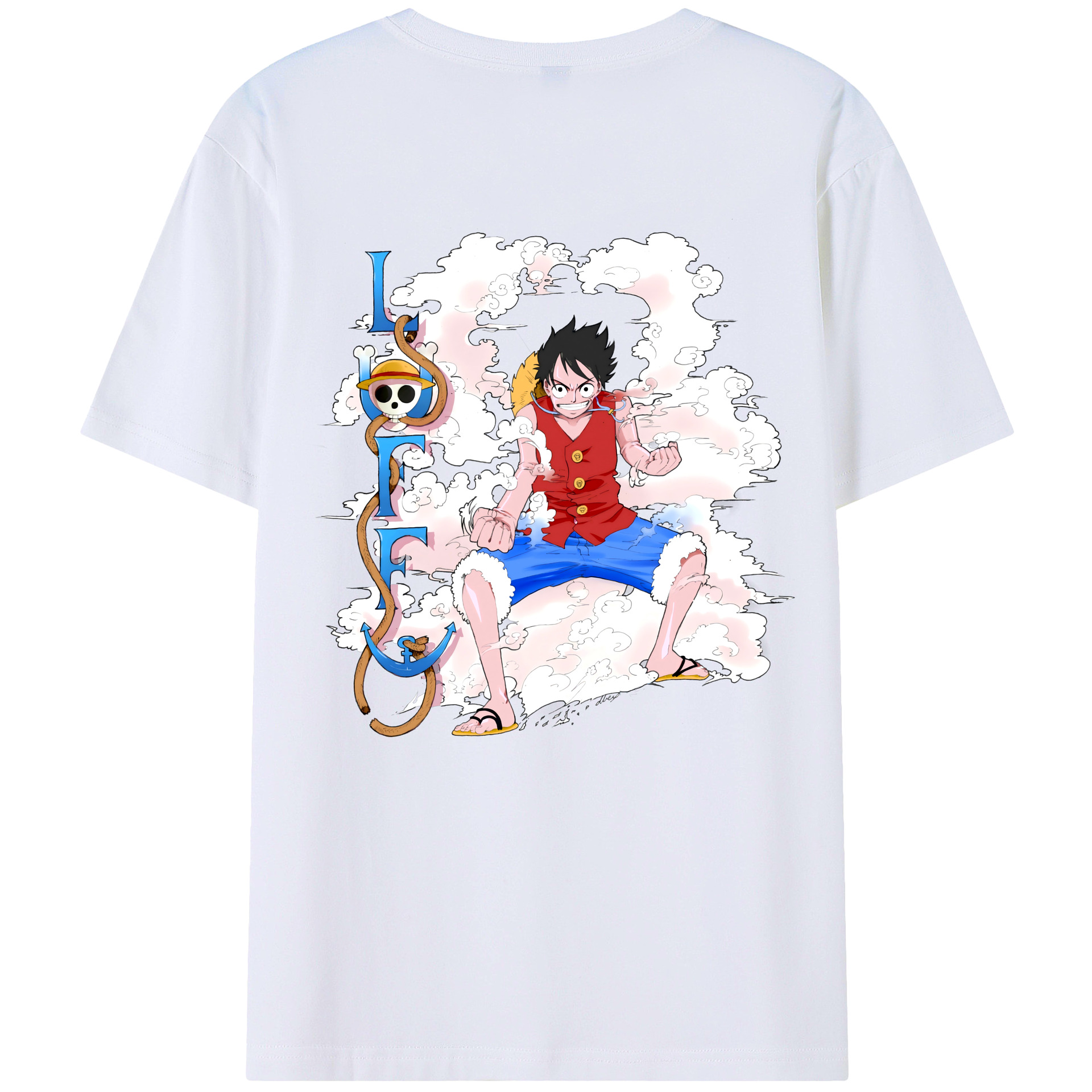 ワンピース モンキー・D・ルフィ ONE PIECE Monkey D. Luffy 綿100％ メンズ半袖Tシャツ（バックプリント） 通気性