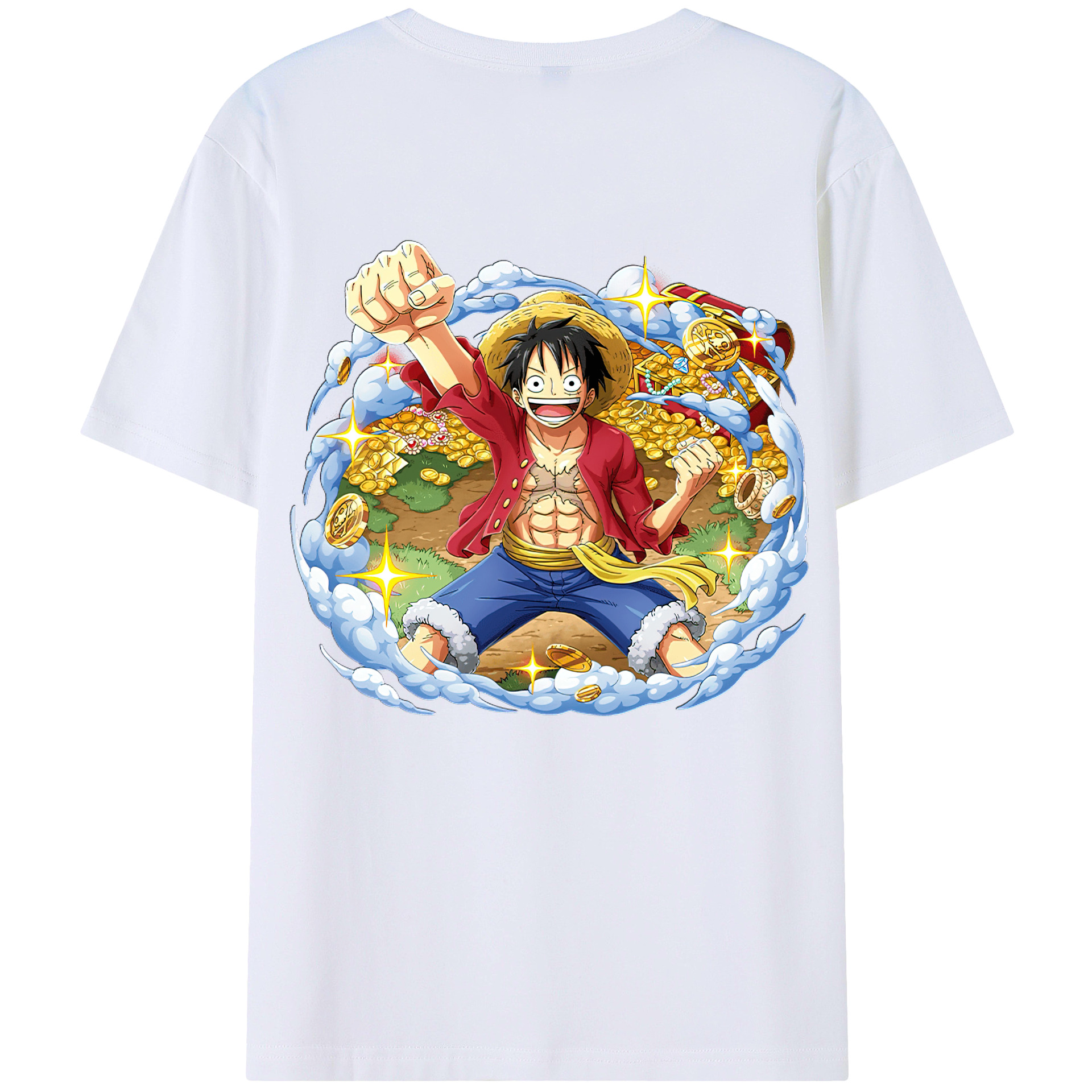 ワンピース モンキー・D・ルフィ ONE PIECE Monkey D. Luffy 綿100％ メンズ半袖Tシャツ（バックプリント） 通気性
