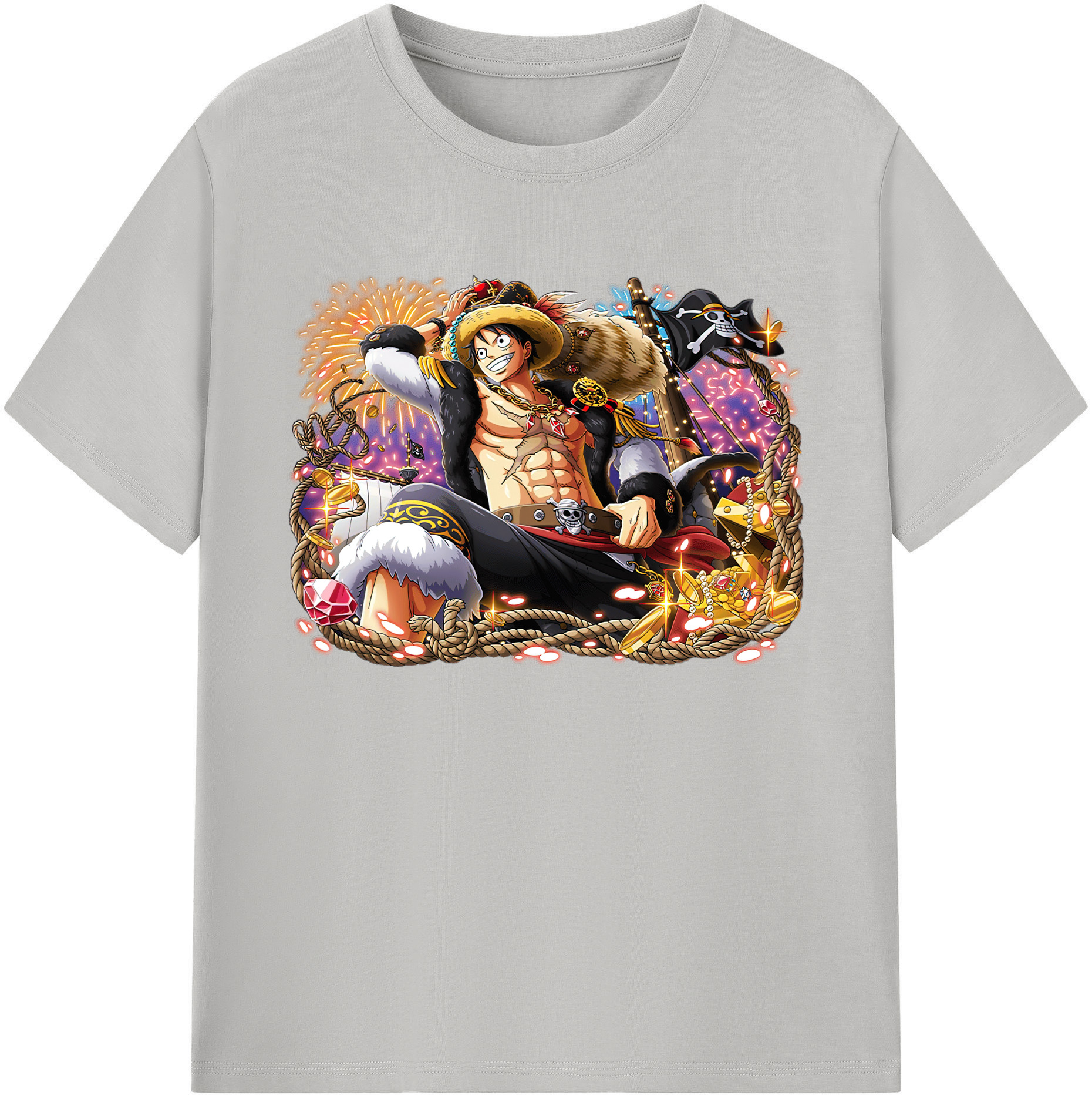 ワンピース モンキー・D・ルフィ ONE PIECE Monkey D. Luffy 綿100％ メンズ半袖Tシャツ｜肌触りやわらか＆通気性