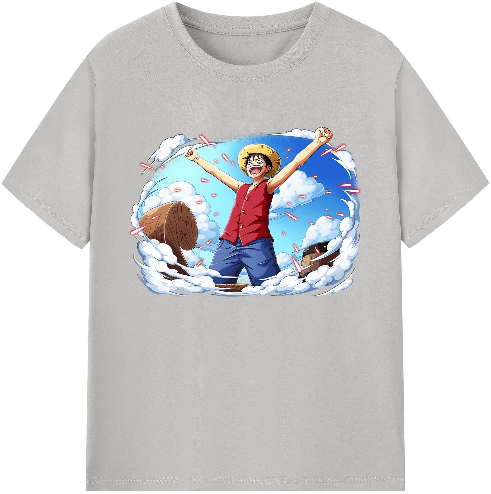 ワンピース モンキー・D・ルフィ ONE PIECE Monkey D. Luffy 綿100％ メンズ半袖Tシャツ｜肌触りやわらか＆通気性
