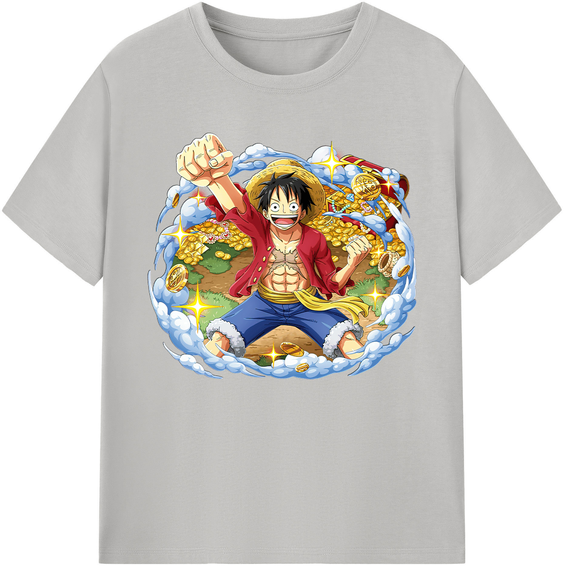 ワンピース モンキー・D・ルフィ ONE PIECE Monkey D. Luffy 綿100％ メンズ半袖Tシャツ｜肌触りやわらか＆通気性