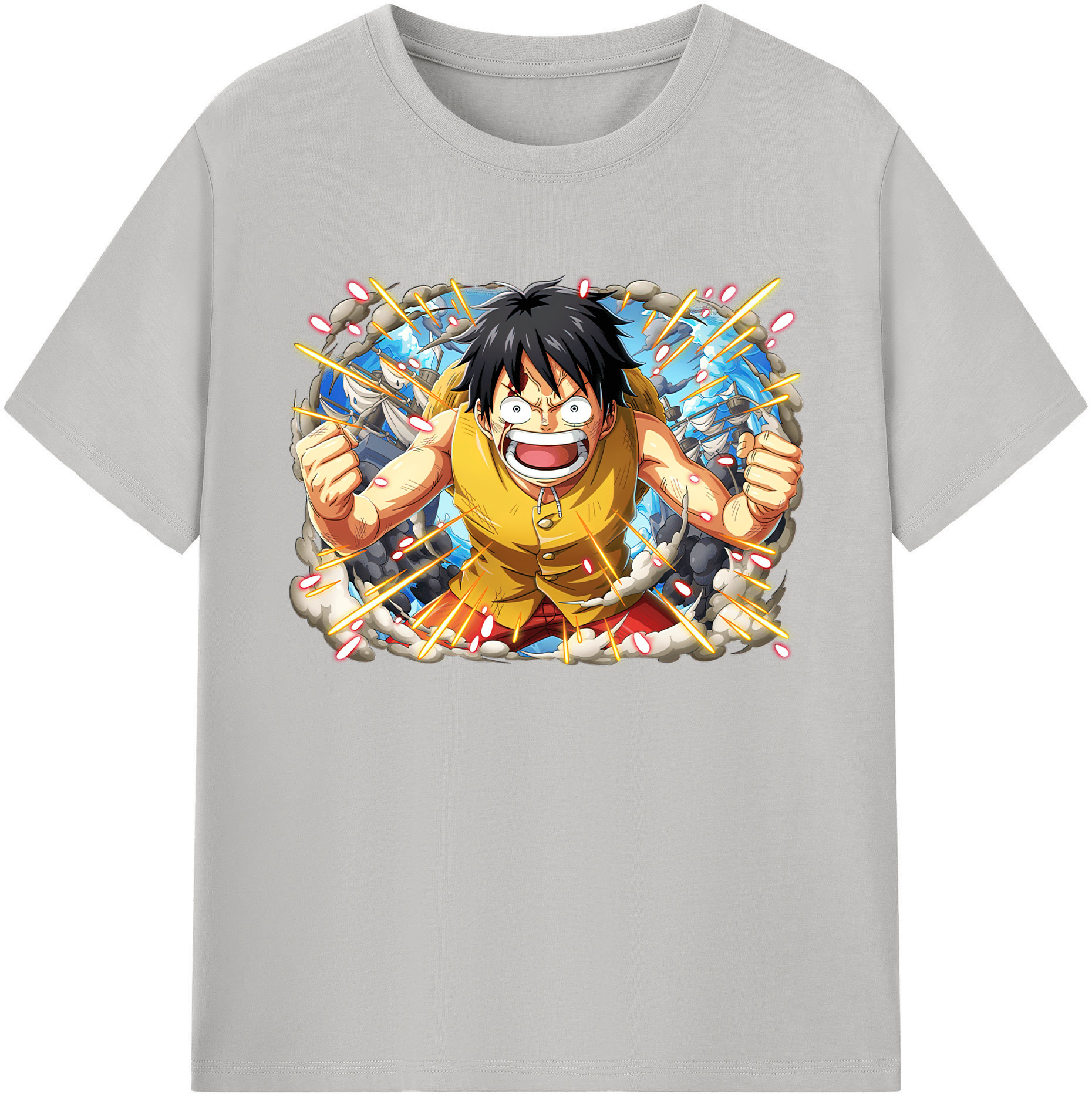 ワンピース モンキー・D・ルフィ ONE PIECE Monkey D. Luffy 綿100％ メンズ半袖Tシャツ｜肌触りやわらか＆通気性