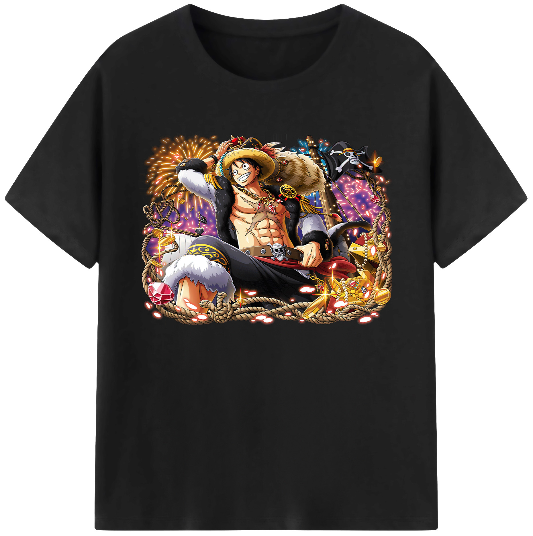 ワンピース モンキー・D・ルフィ ONE PIECE Monkey D. Luffy 綿100％ メンズ半袖Tシャツ｜肌触りやわらか＆通気性