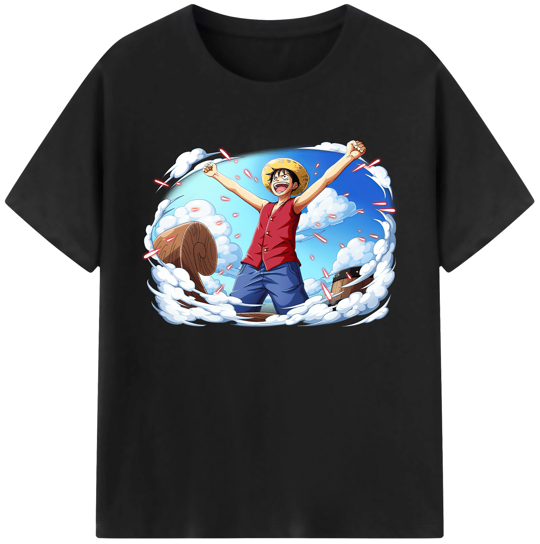 ワンピース モンキー・D・ルフィ ONE PIECE Monkey D. Luffy 綿100％ メンズ半袖Tシャツ｜肌触りやわらか＆通気性