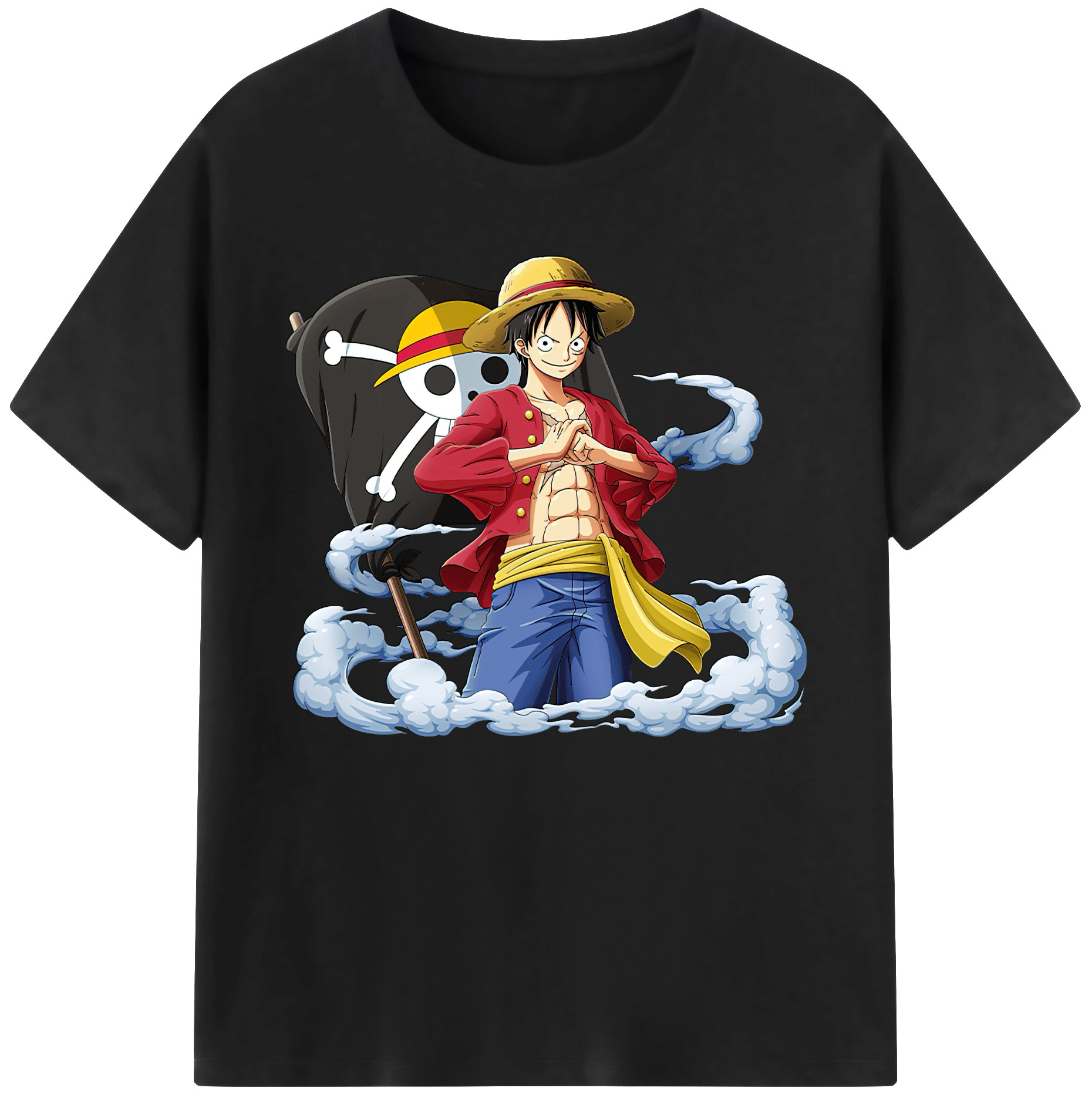 ワンピース モンキー・D・ルフィ ONE PIECE Monkey D. Luffy 綿100％ メンズ半袖Tシャツ｜肌触りやわらか＆通気性