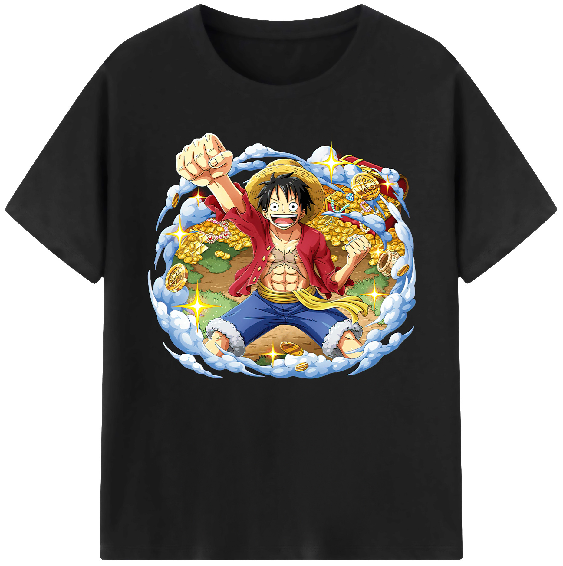 ワンピース モンキー・D・ルフィ ONE PIECE Monkey D. Luffy 綿100％ メンズ半袖Tシャツ｜肌触りやわらか＆通気性