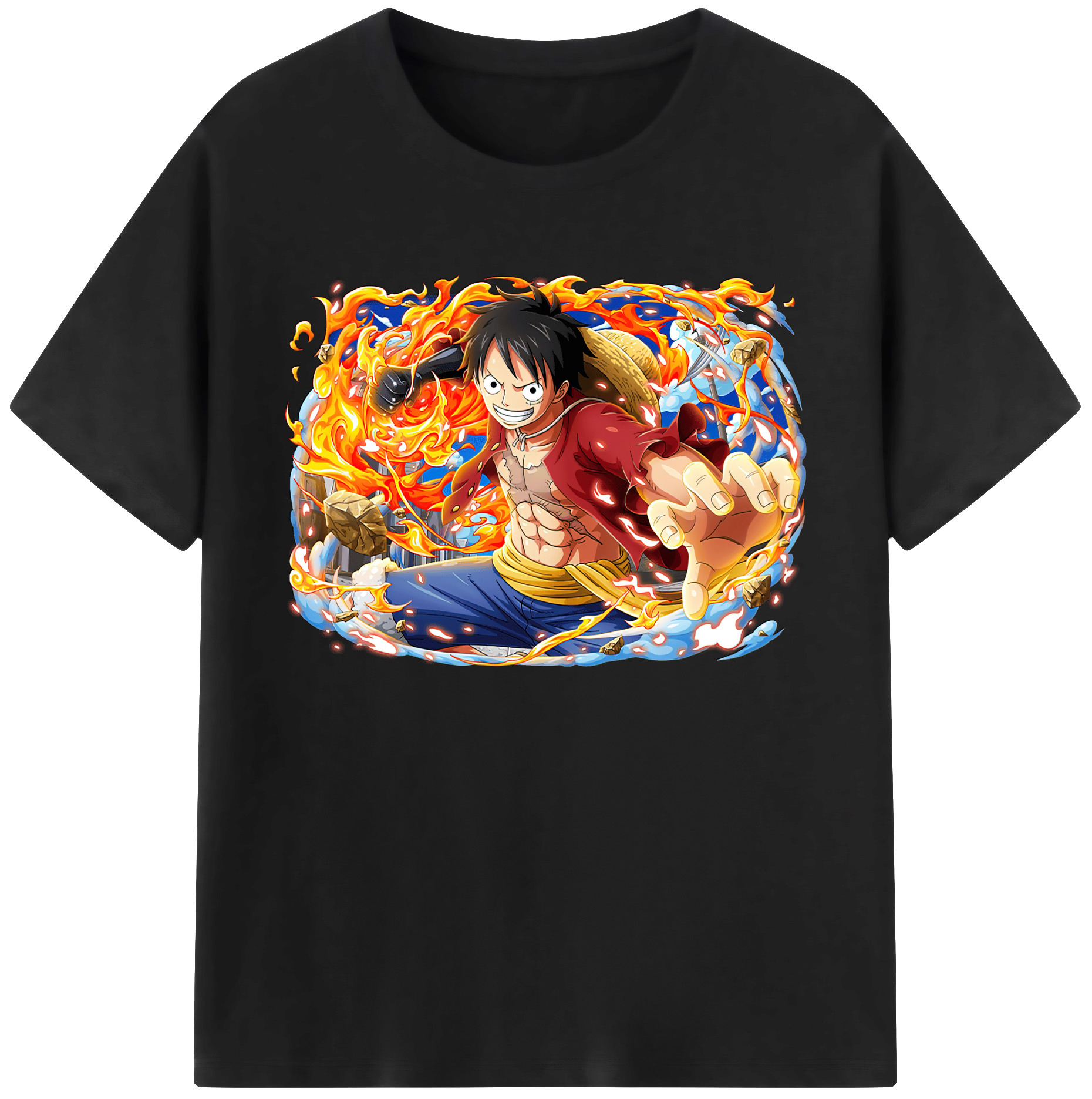 ワンピース モンキー・D・ルフィ ONE PIECE Monkey D. Luffy 綿100％ メンズ半袖Tシャツ｜肌触りやわらか＆通気性