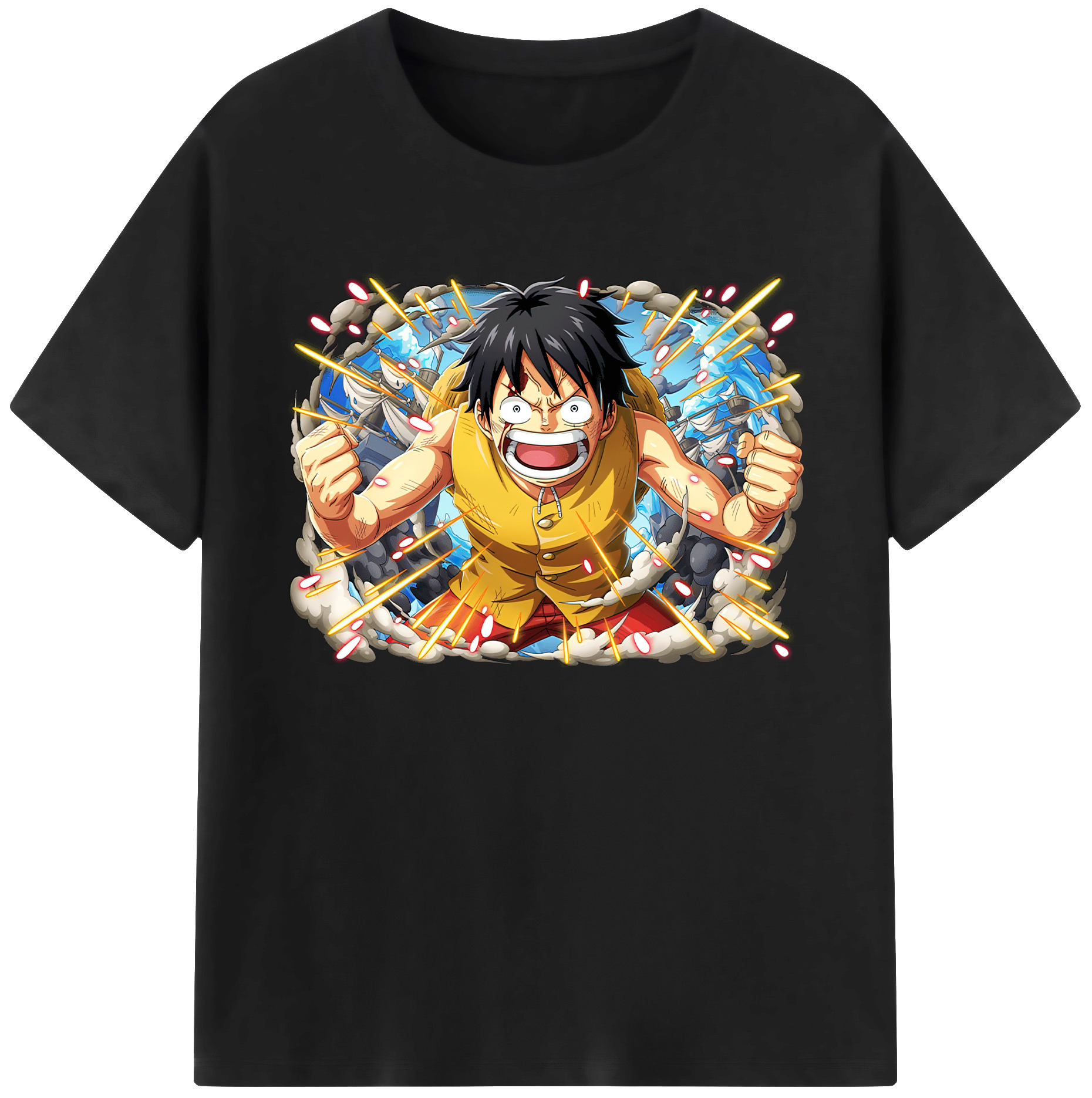ワンピース モンキー・D・ルフィ ONE PIECE Monkey D. Luffy 綿100％ メンズ半袖Tシャツ｜肌触りやわらか＆通気性