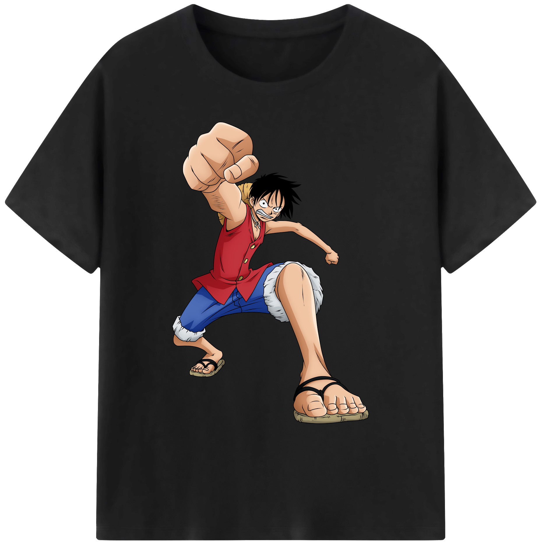 ワンピース モンキー・D・ルフィ ONE PIECE Monkey D. Luffy 綿100％ メンズ半袖Tシャツ｜肌触りやわらか＆通気性