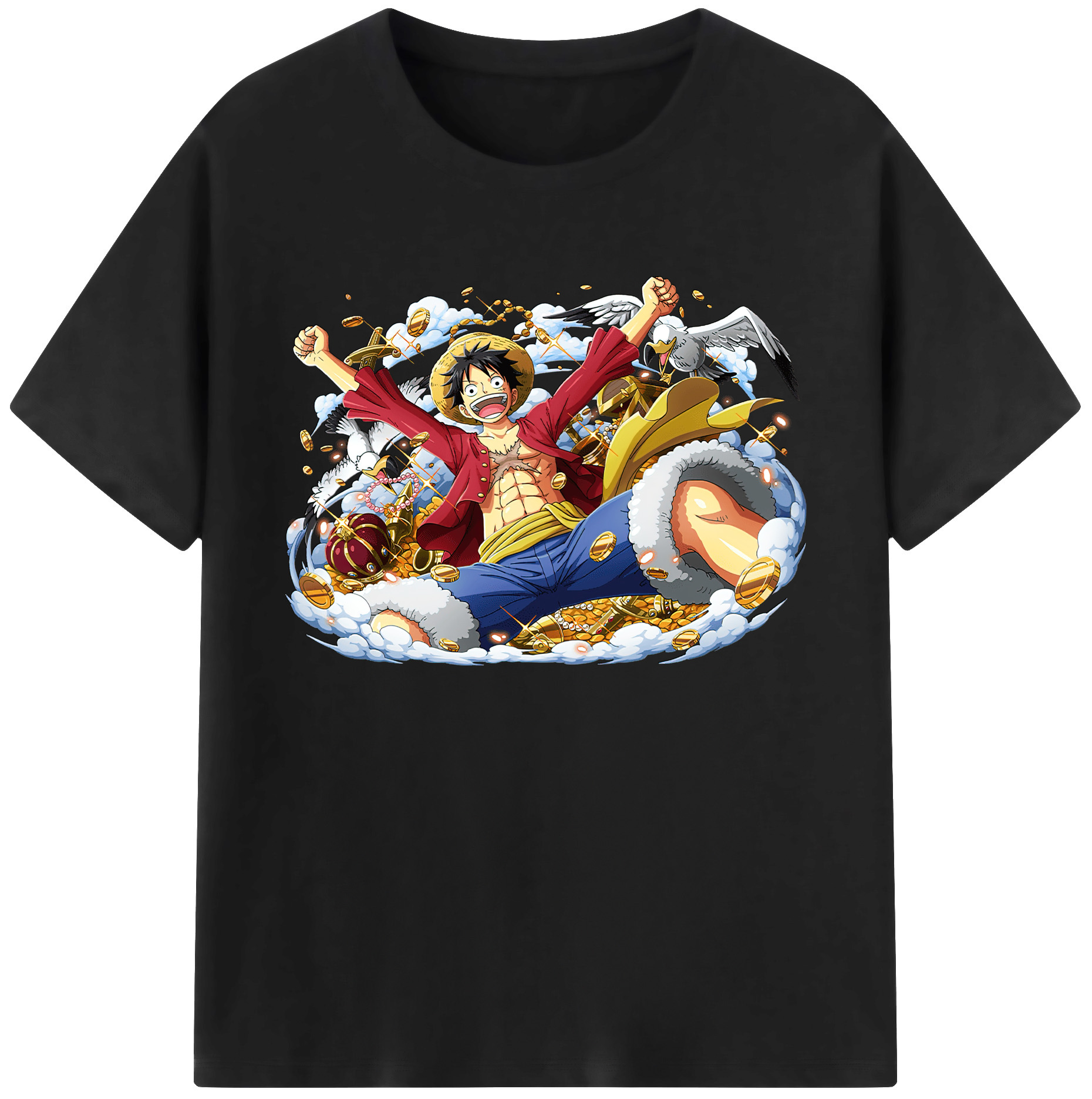ワンピース モンキー・D・ルフィ ONE PIECE Monkey D. Luffy 綿100％ メンズ半袖Tシャツ｜肌触りやわらか＆通気性